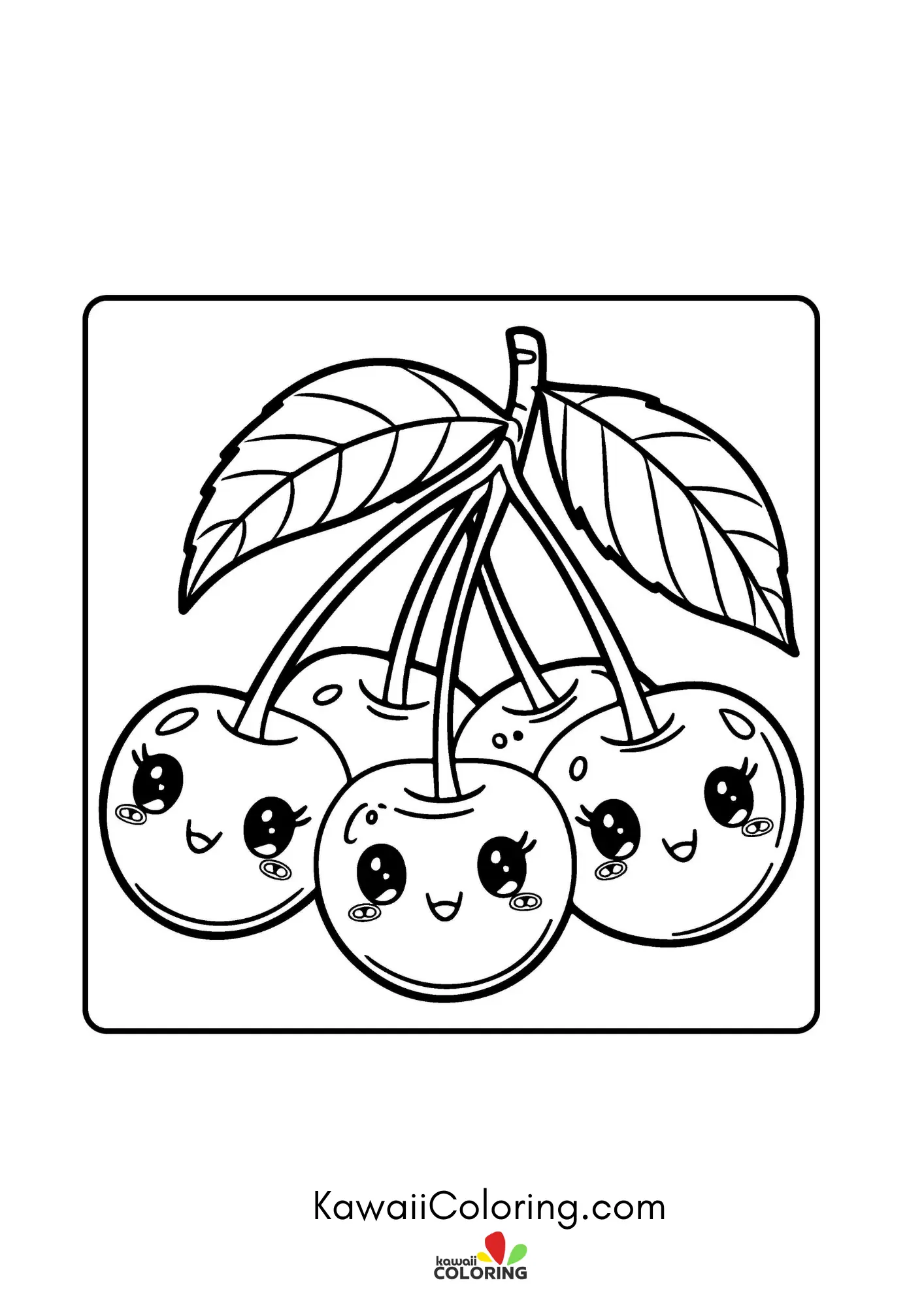 Kawaii fruit with leaves and hearts
