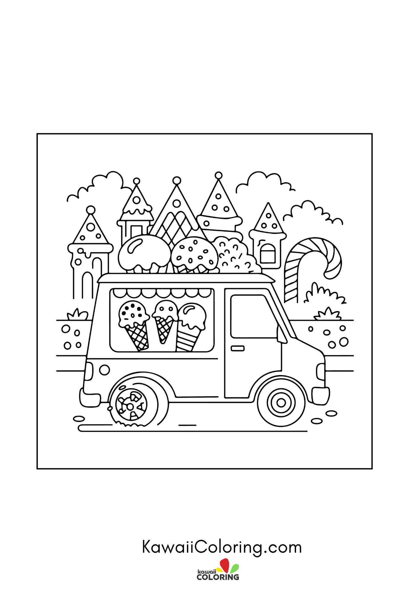 Cute ice cream cone with smiling face