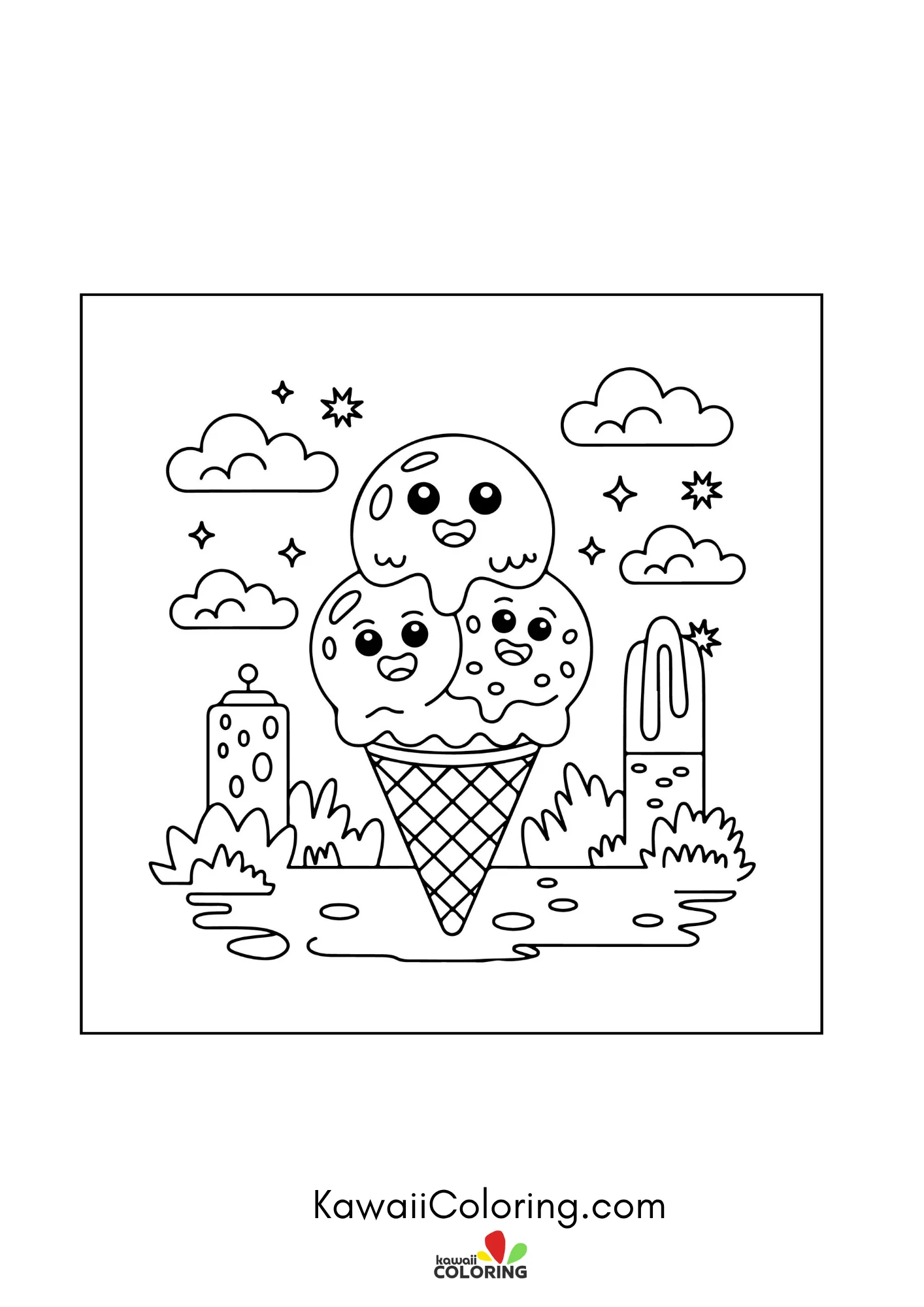 Cute frozen treat coloring page
