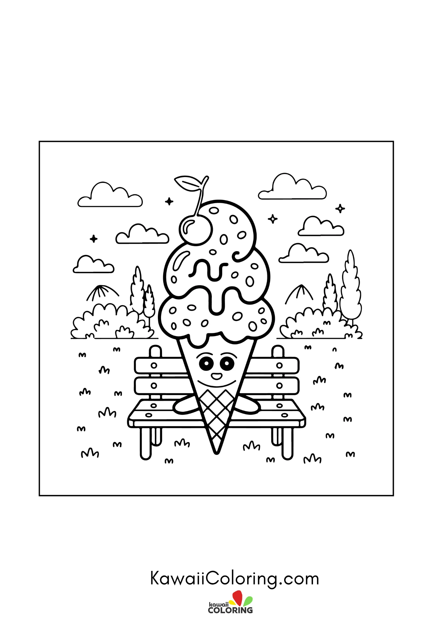 Cute ice cream cone with smiling face