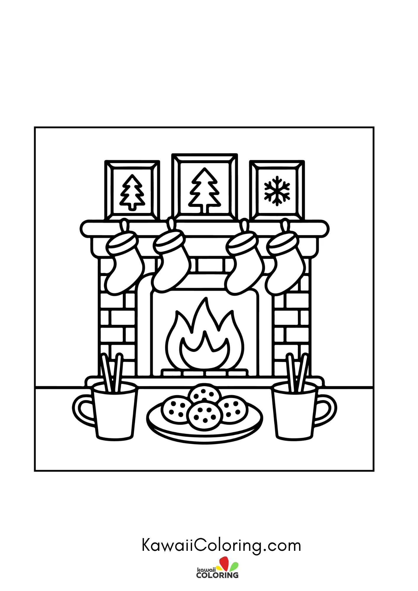 Kawaii Christmas scene with ornaments