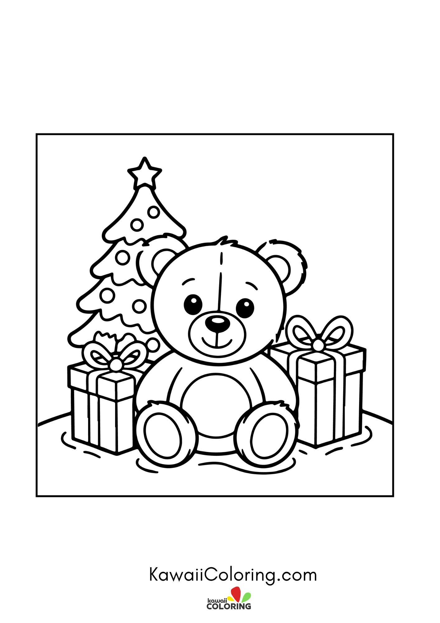 Holiday coloring page with stars and gifts