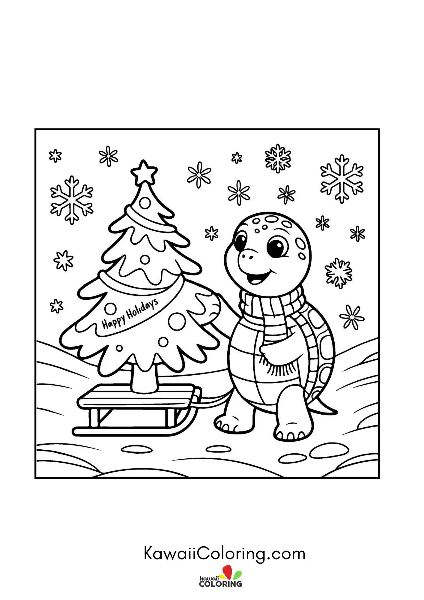 Kawaii Christmas scene with ornaments