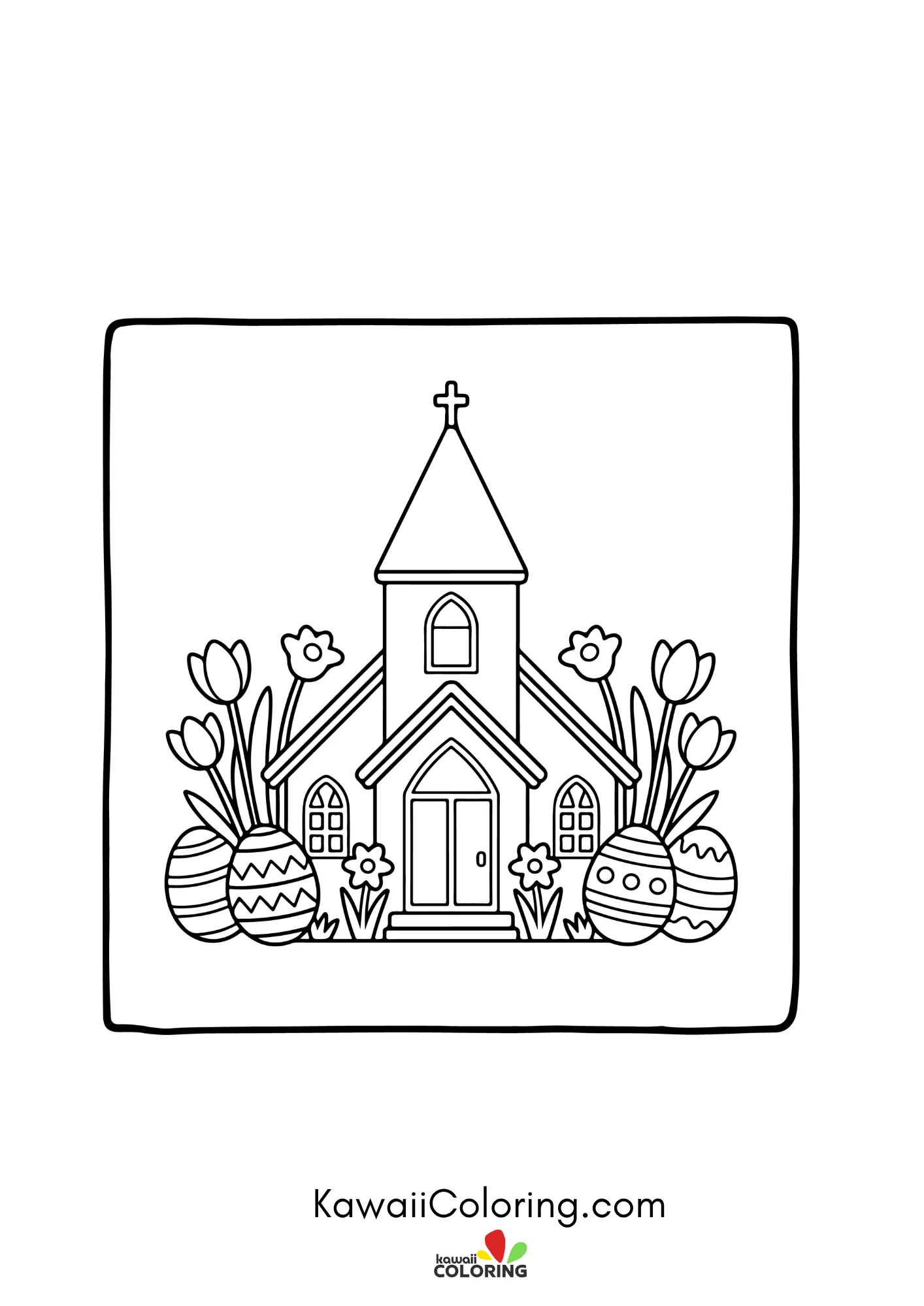 Cute Easter egg scene with flowers