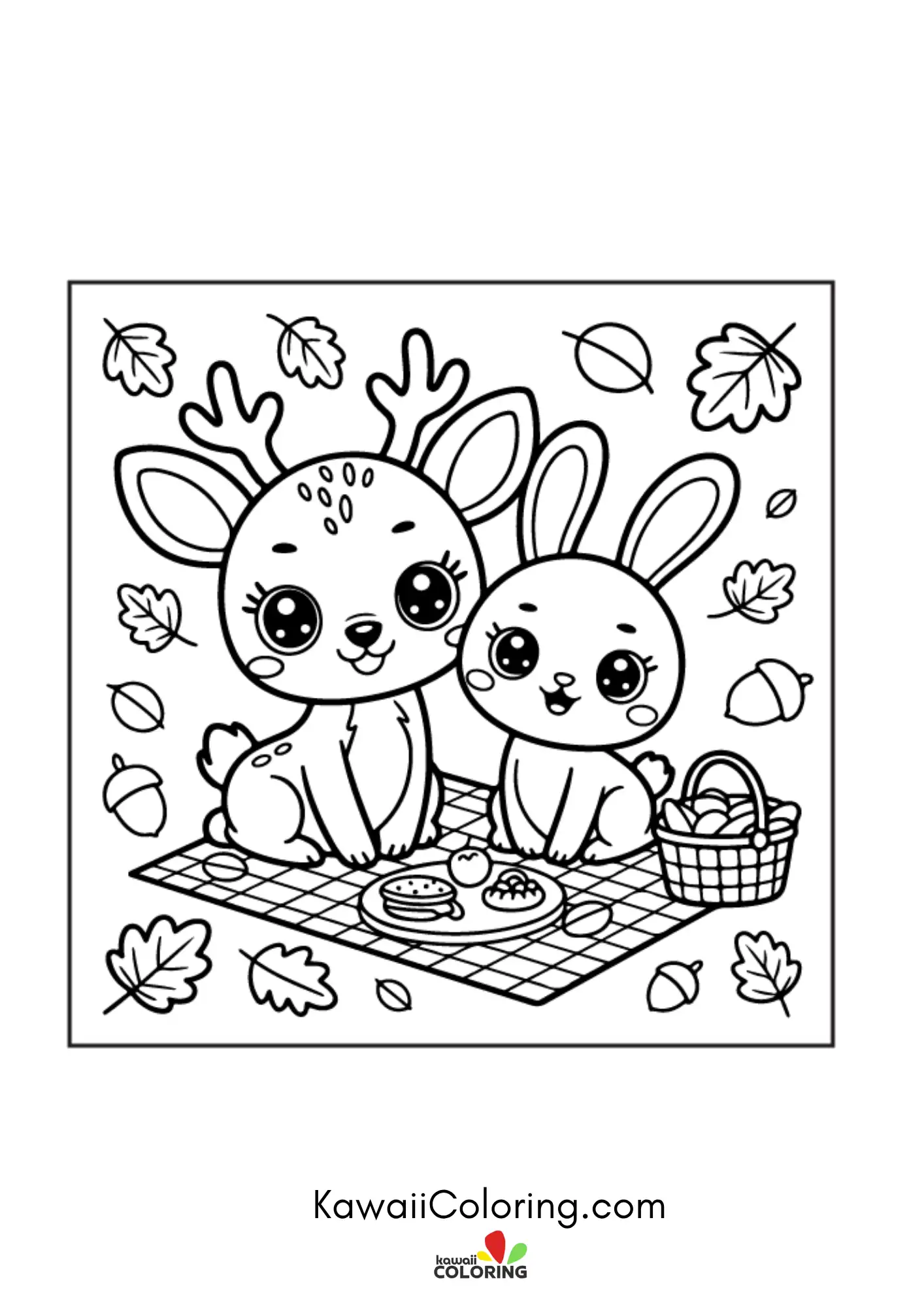 Kawaii autumn scene with pumpkins
