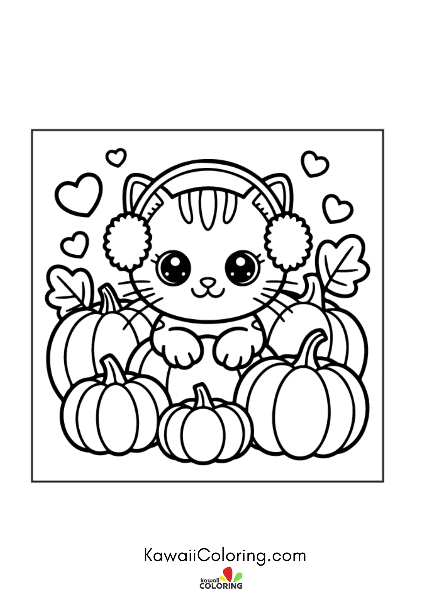 Kawaii autumn scene with pumpkins