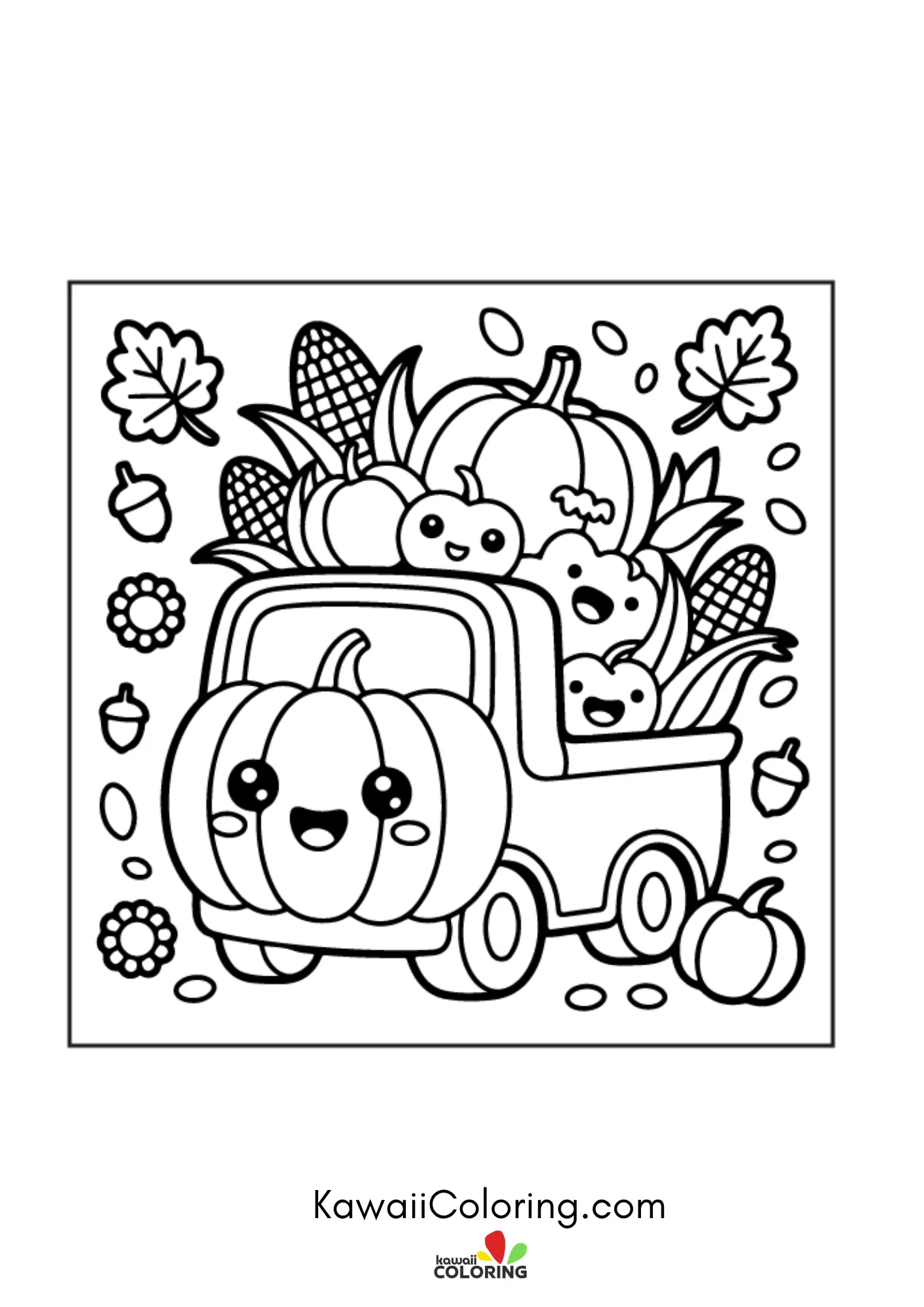 Fall coloring page with falling leaves
