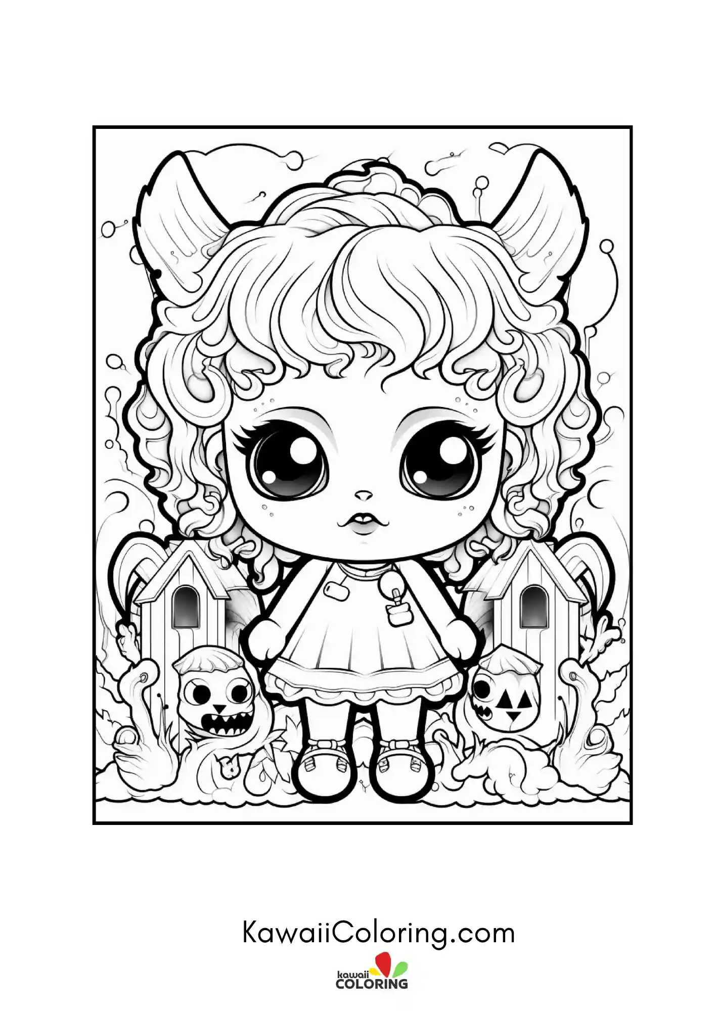 Smiling spooky character coloring page