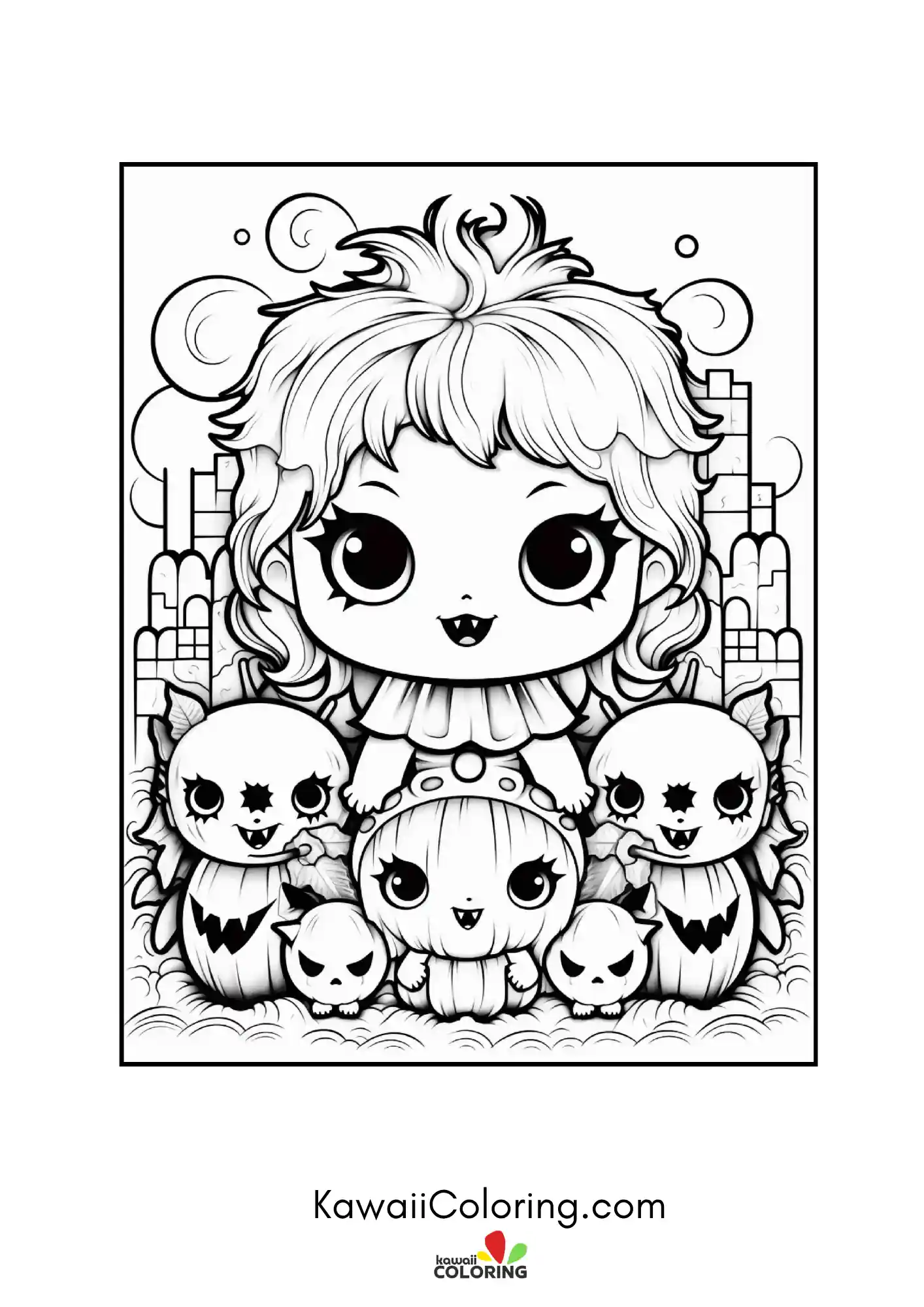 Kawaii pumpkin with stars and bats