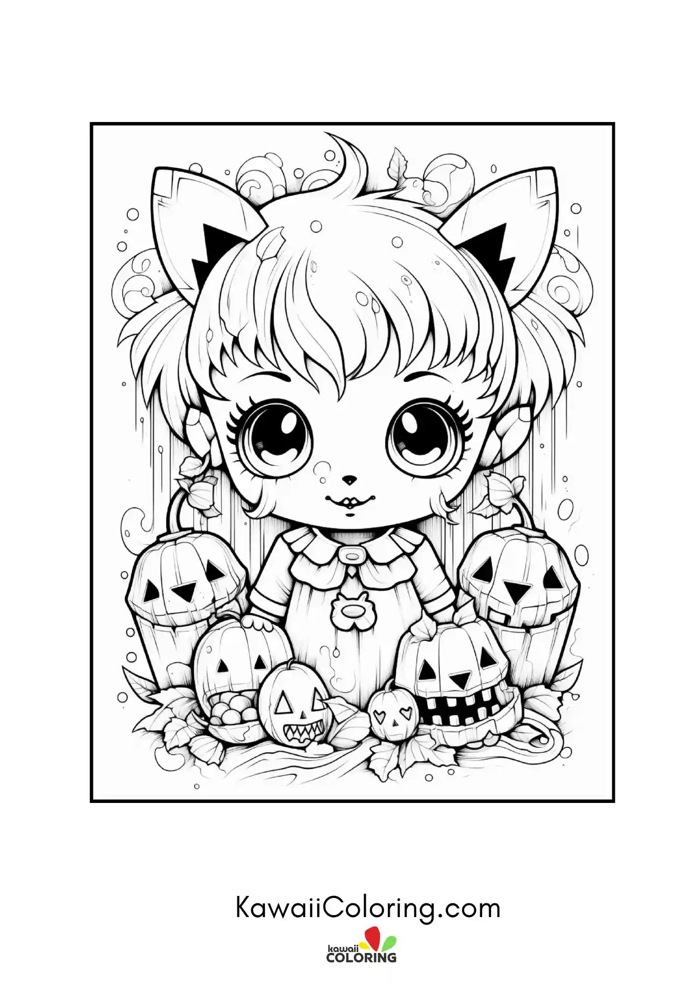 Kawaii pumpkin with stars and bats