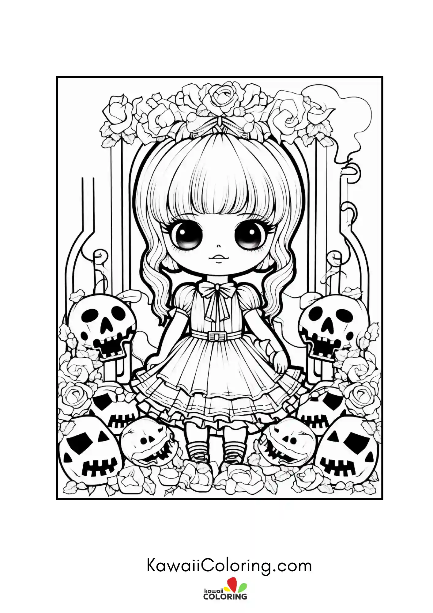 Smiling spooky character coloring page