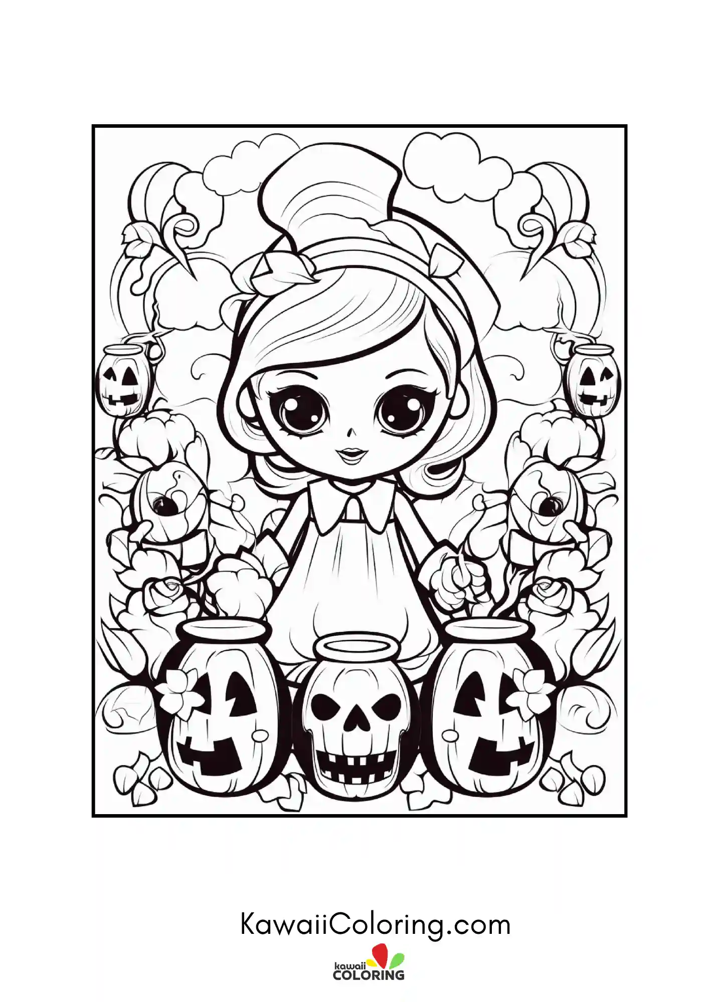 Smiling spooky character coloring page