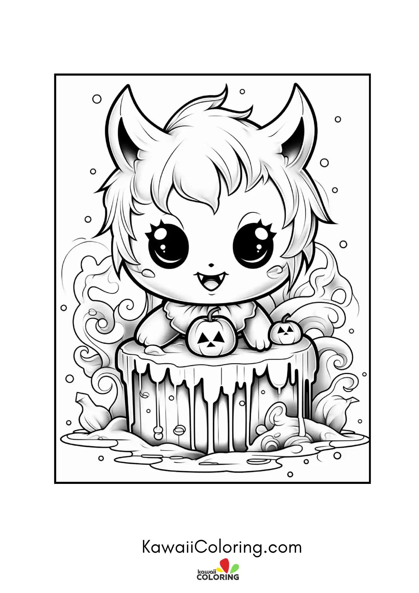 Kawaii pumpkin with stars and bats