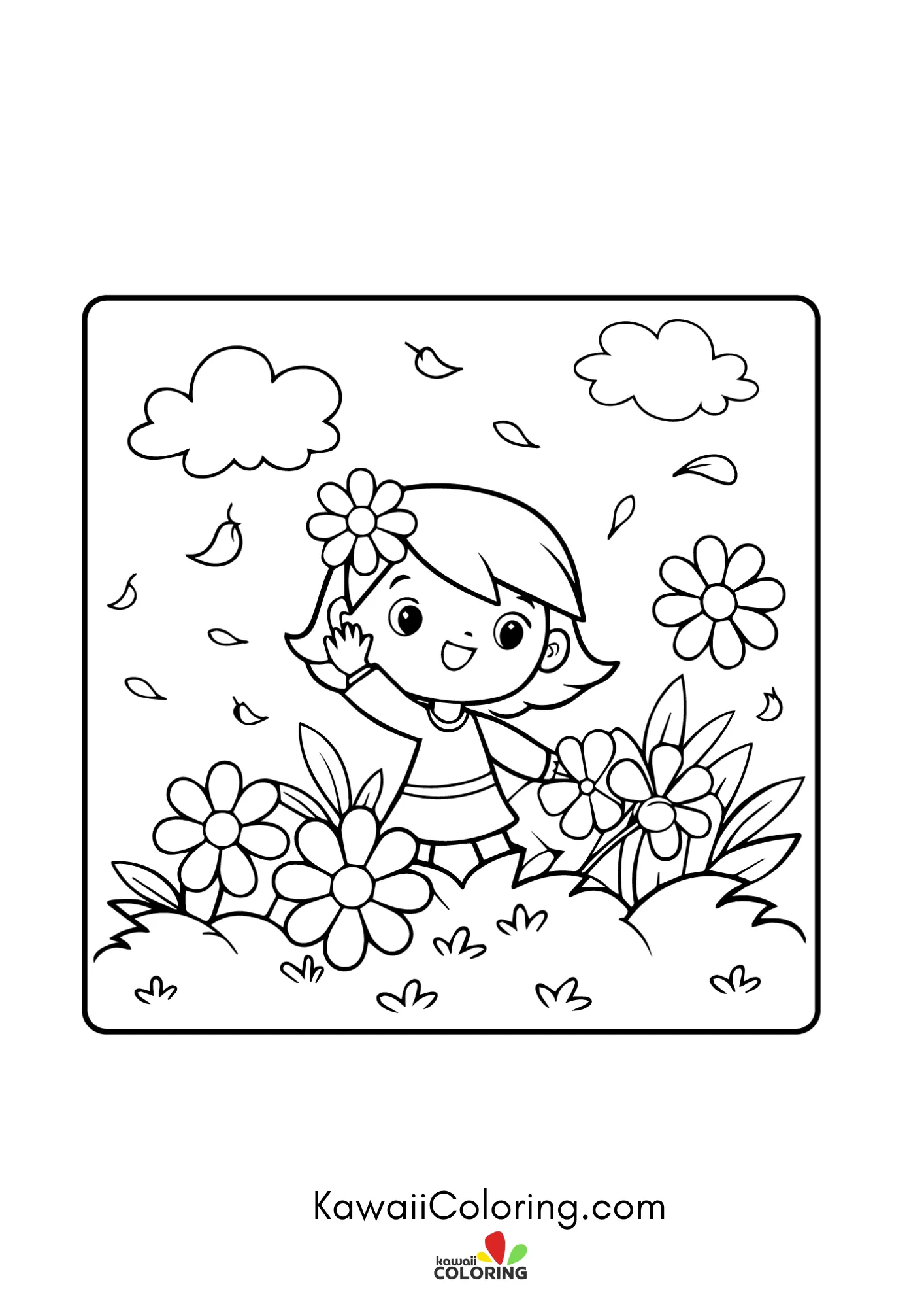 Cute spring character with flowers