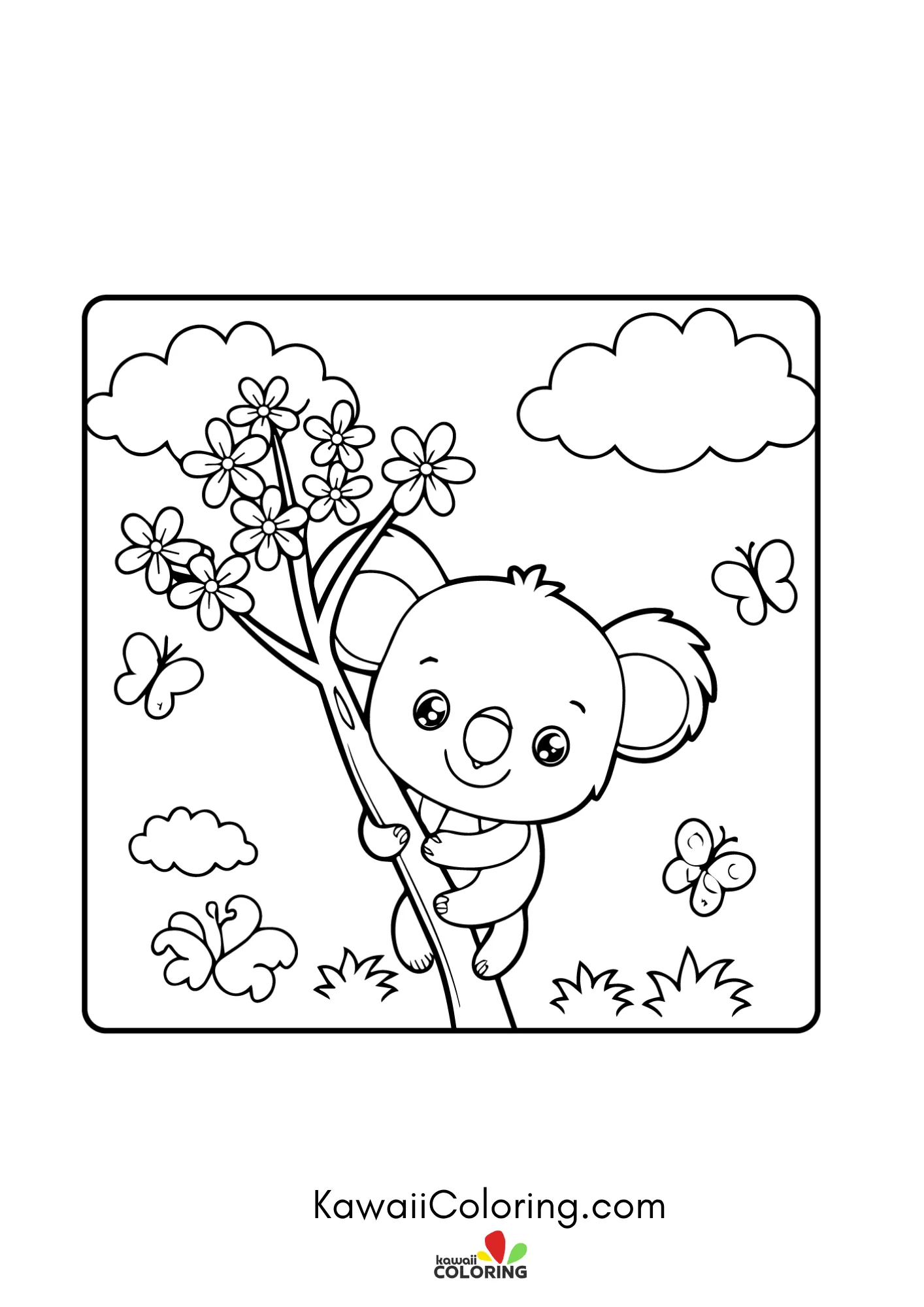 Kawaii spring scene with blossoms