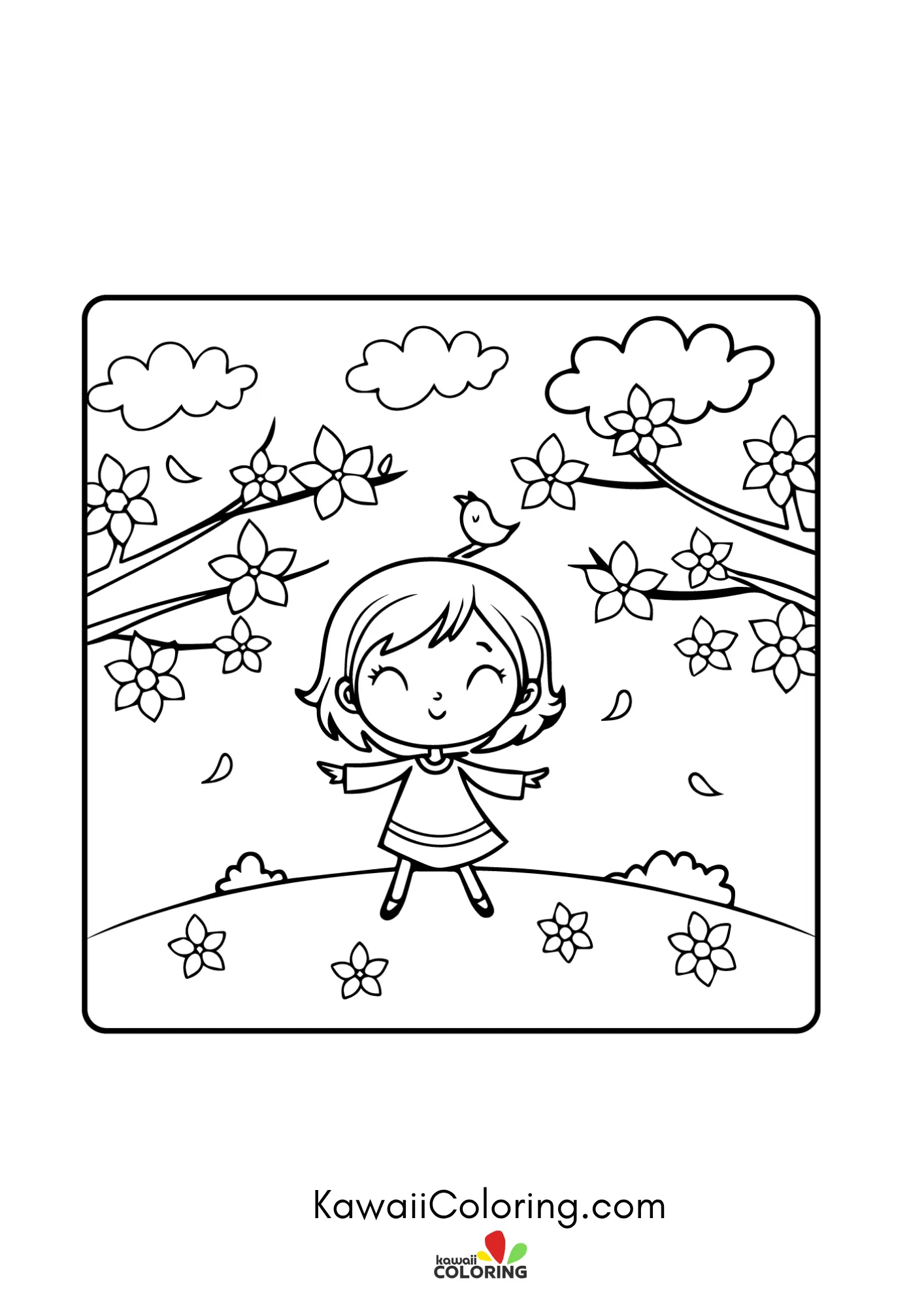 Smiling flower garden coloring page