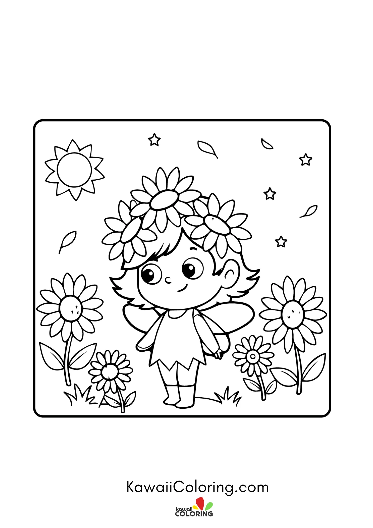Cute spring character with flowers
