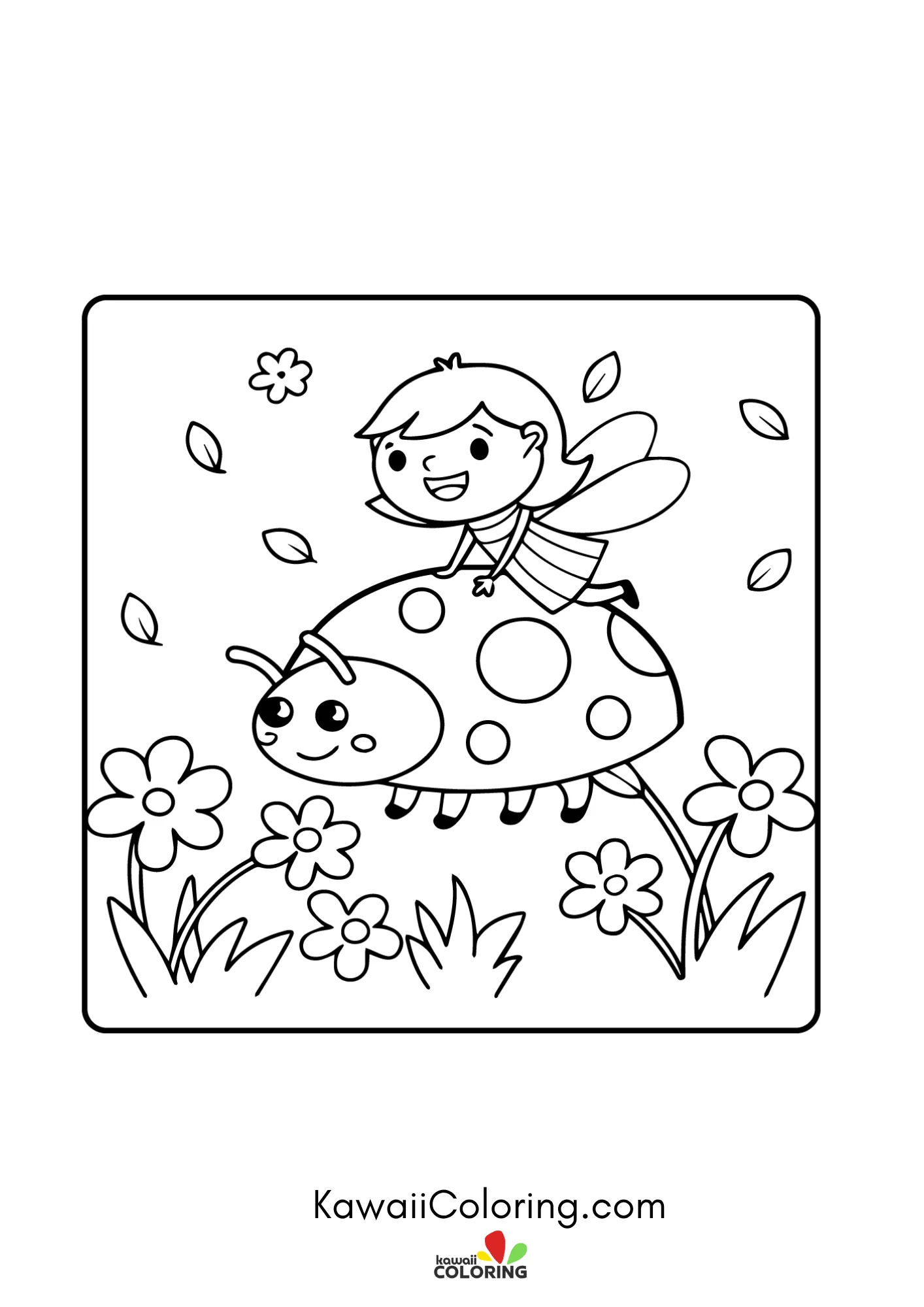 Cute spring character with flowers