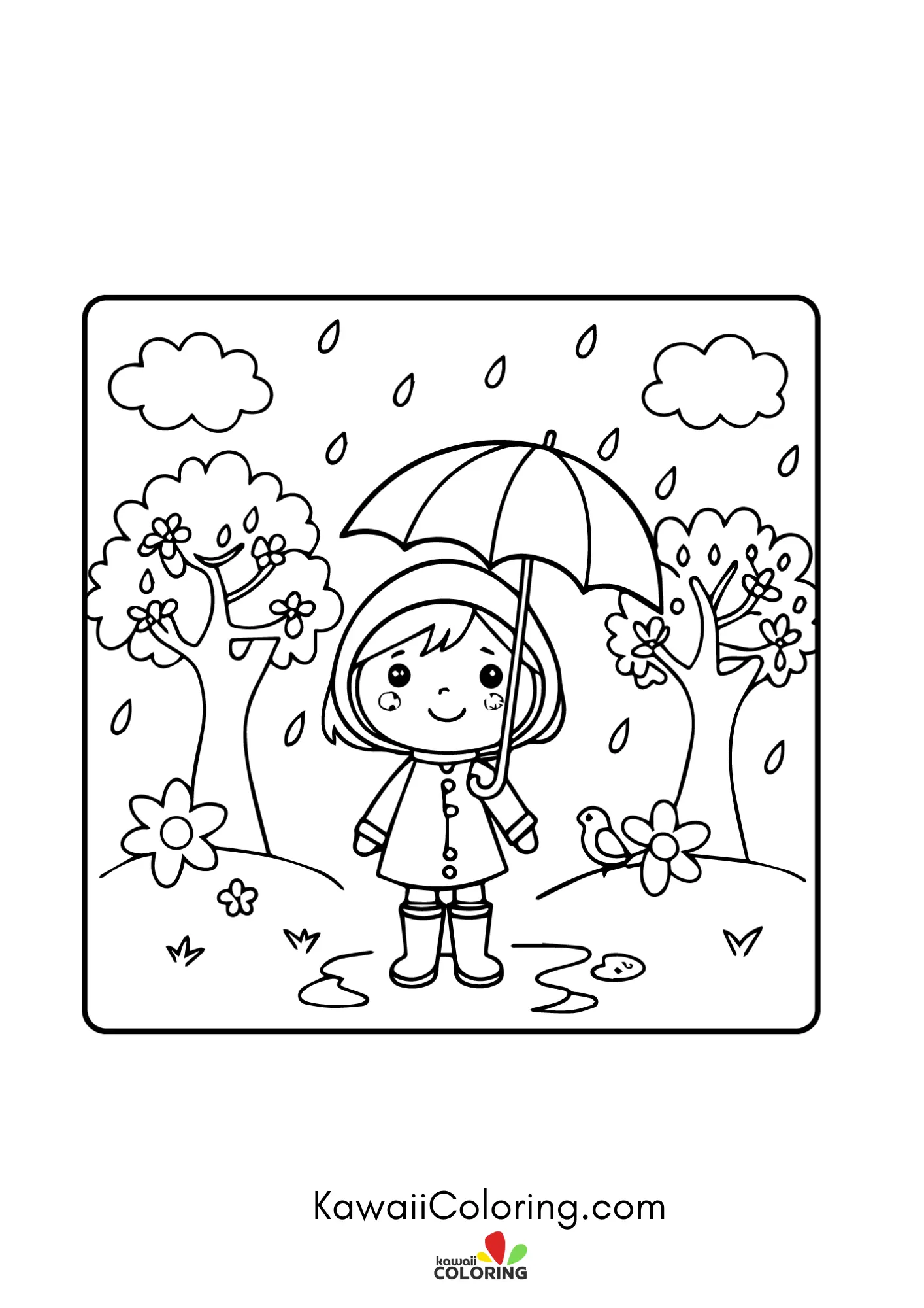 Kawaii spring scene with blossoms