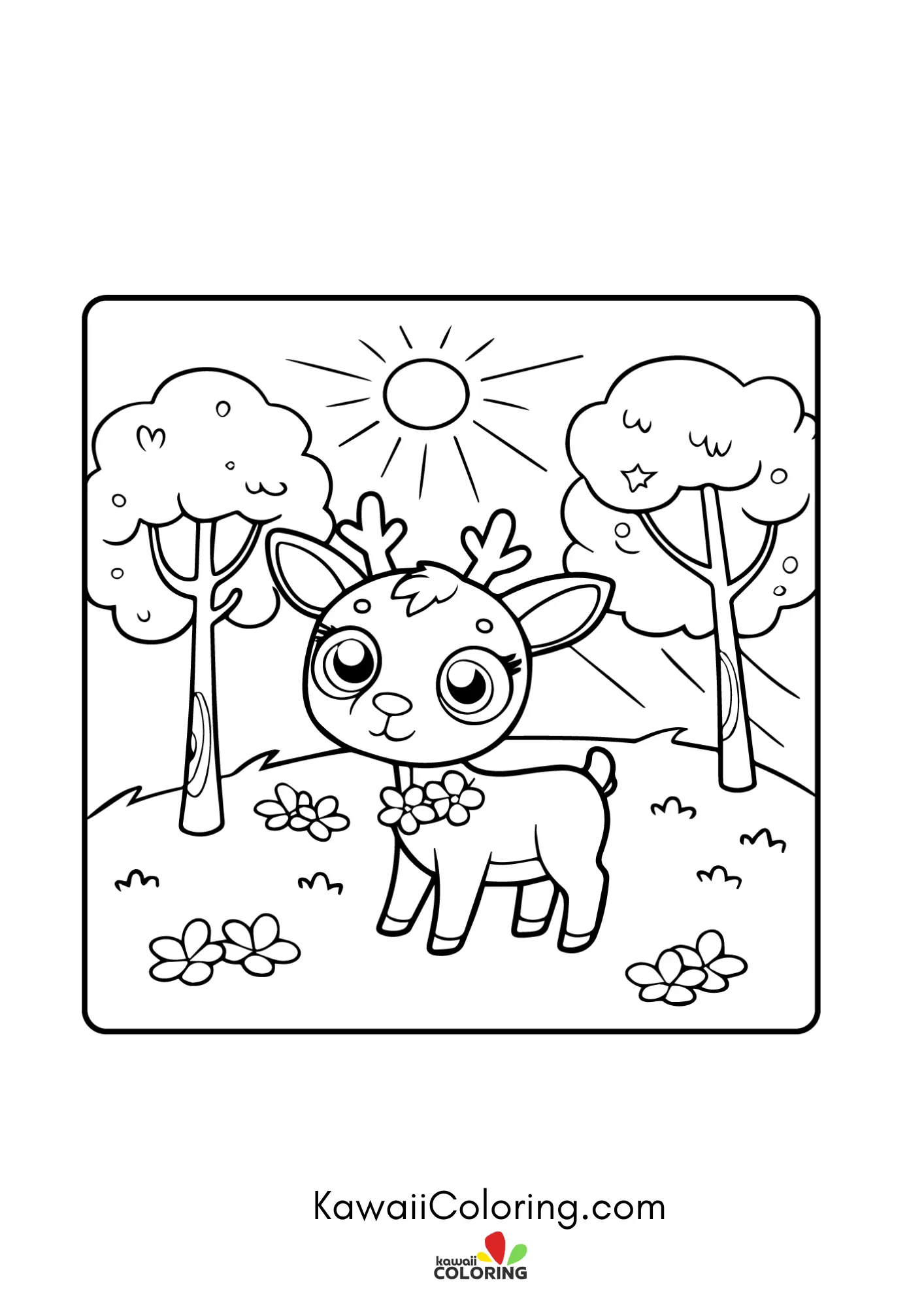 Kawaii spring scene with blossoms