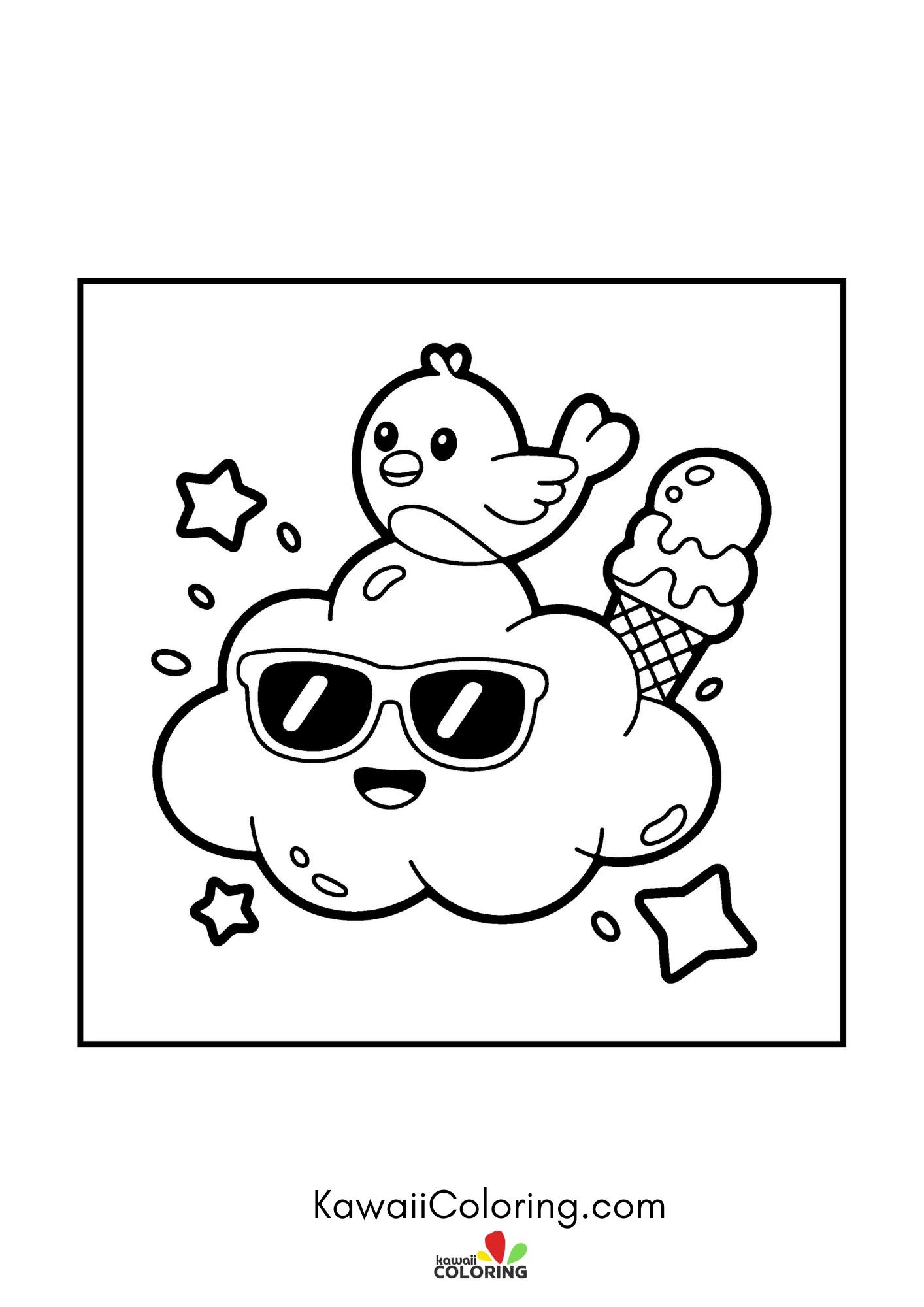 Summer coloring page with sunshine