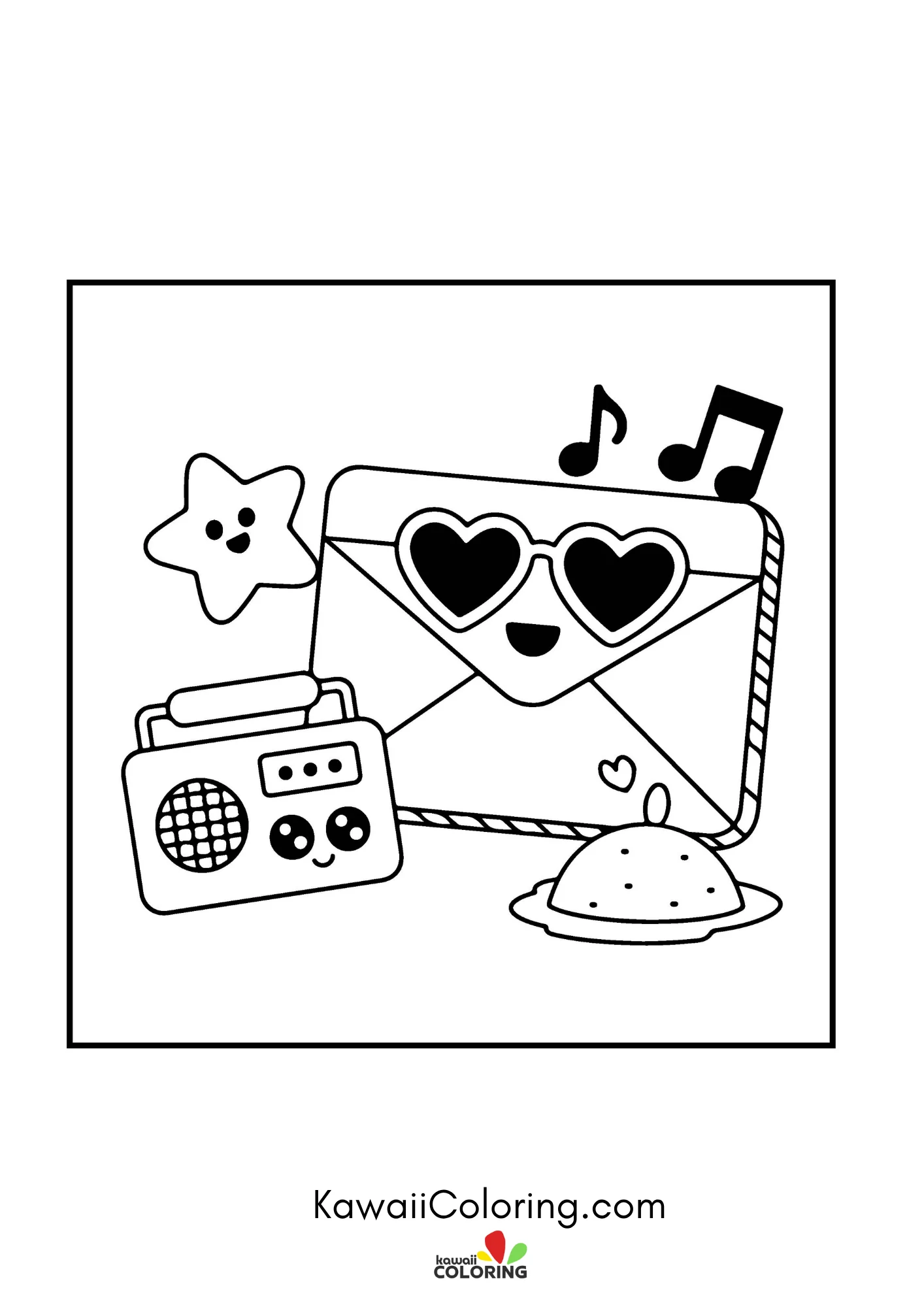 Summer coloring page with sunshine