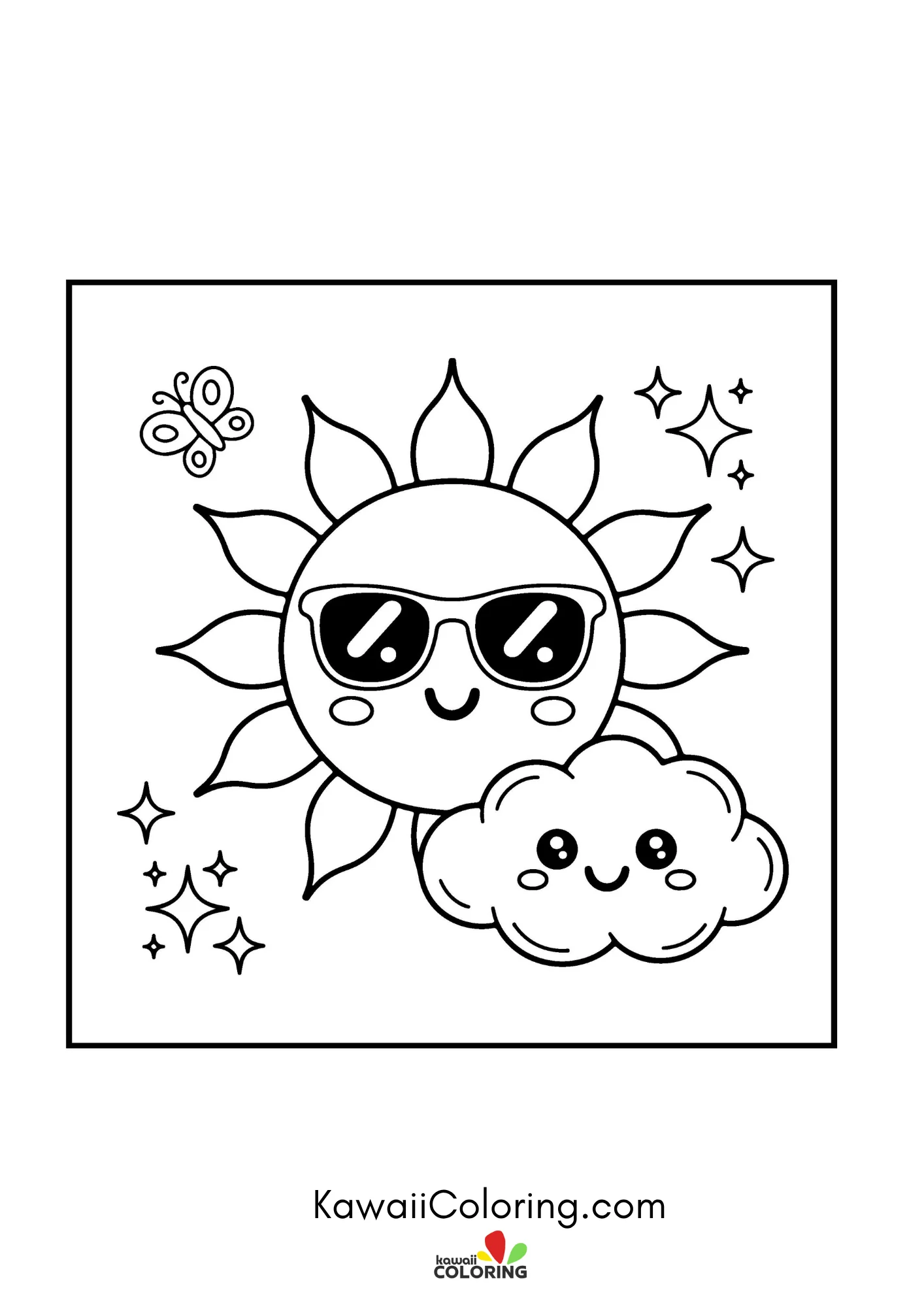 Summer coloring page with sunshine