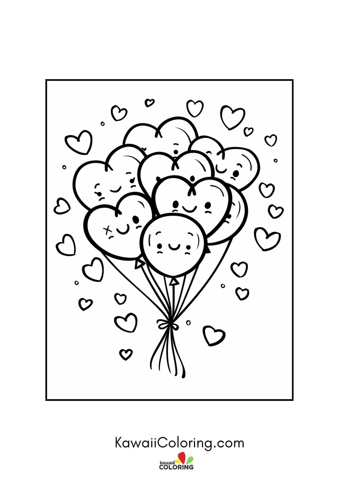 Kawaii love-themed coloring page