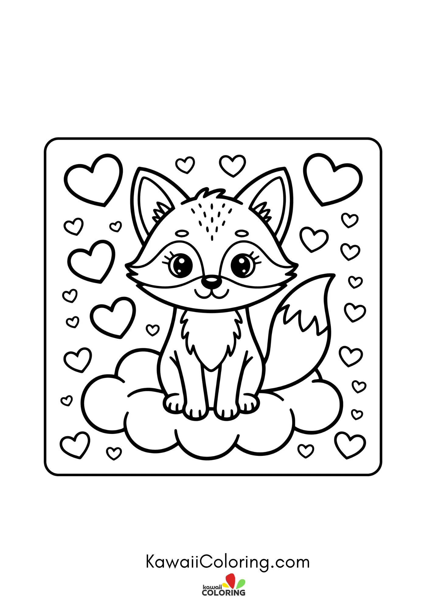 Smiling character surrounded by hearts