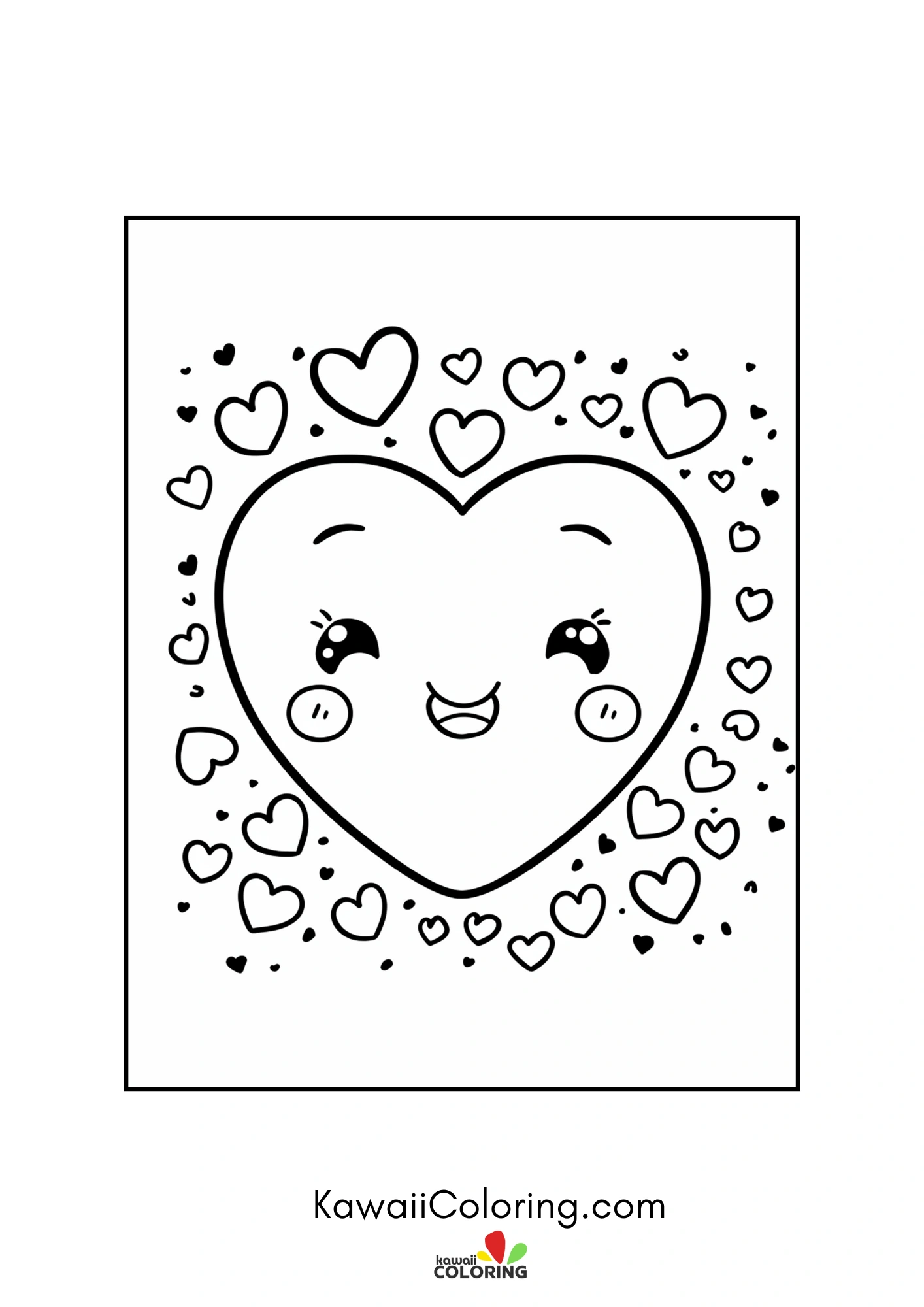 Kawaii love-themed coloring page