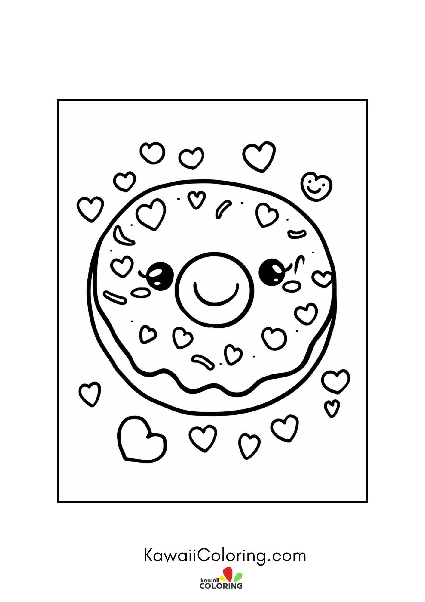 Smiling character surrounded by hearts