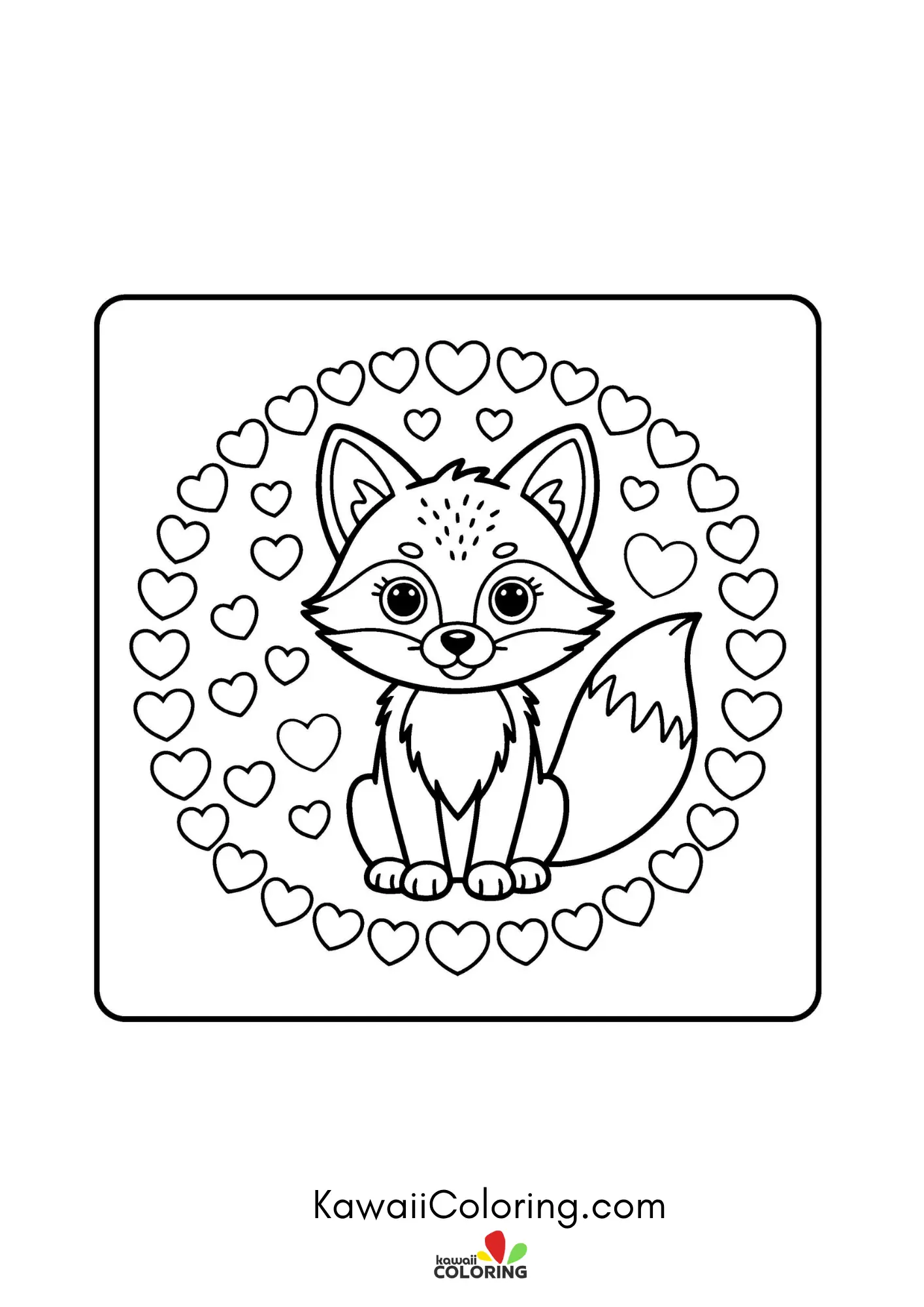 Kawaii love-themed coloring page
