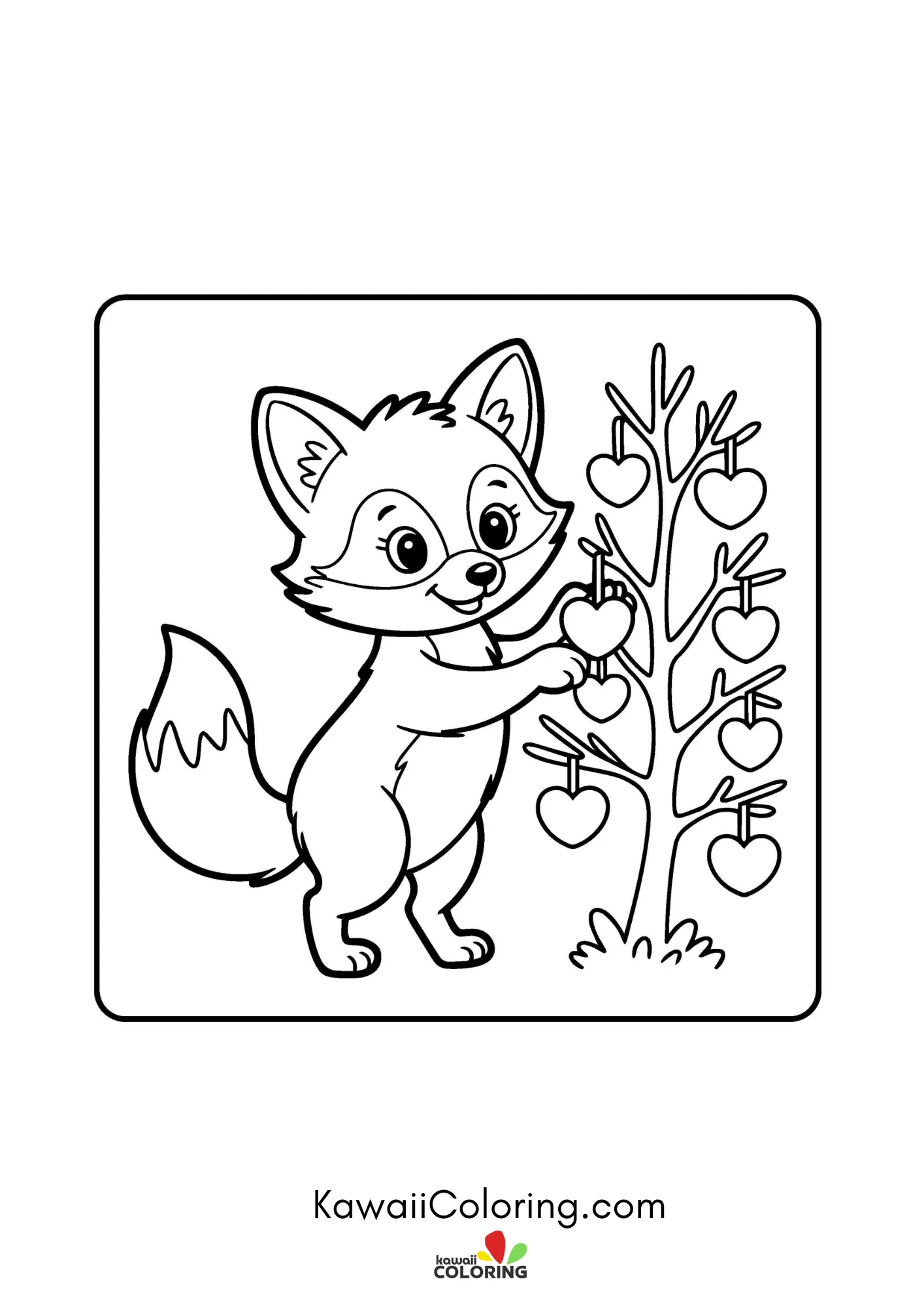 Kawaii love-themed coloring page