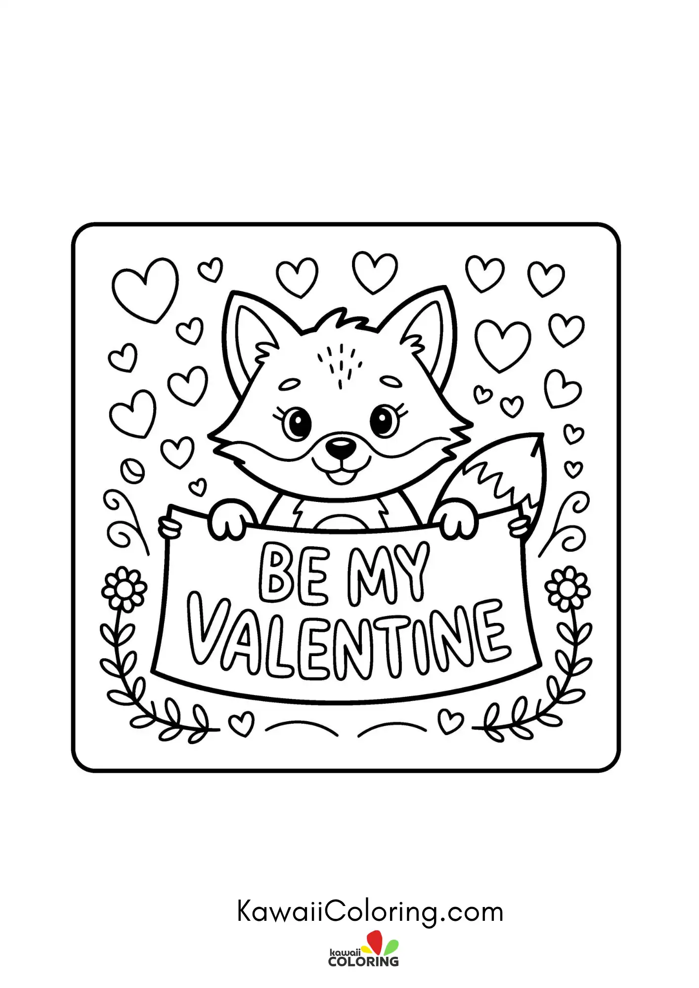 Kawaii love-themed coloring page