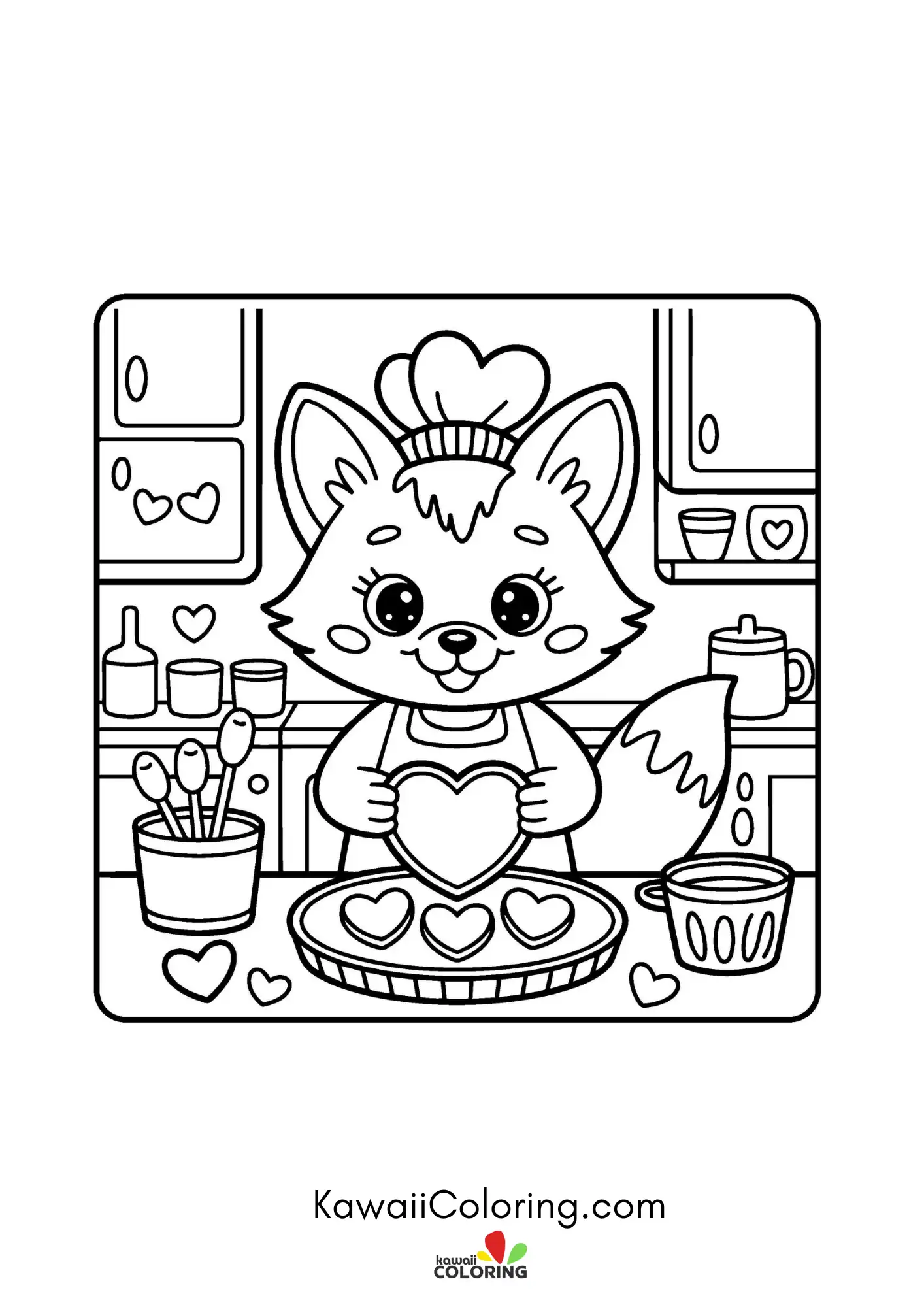 Kawaii love-themed coloring page