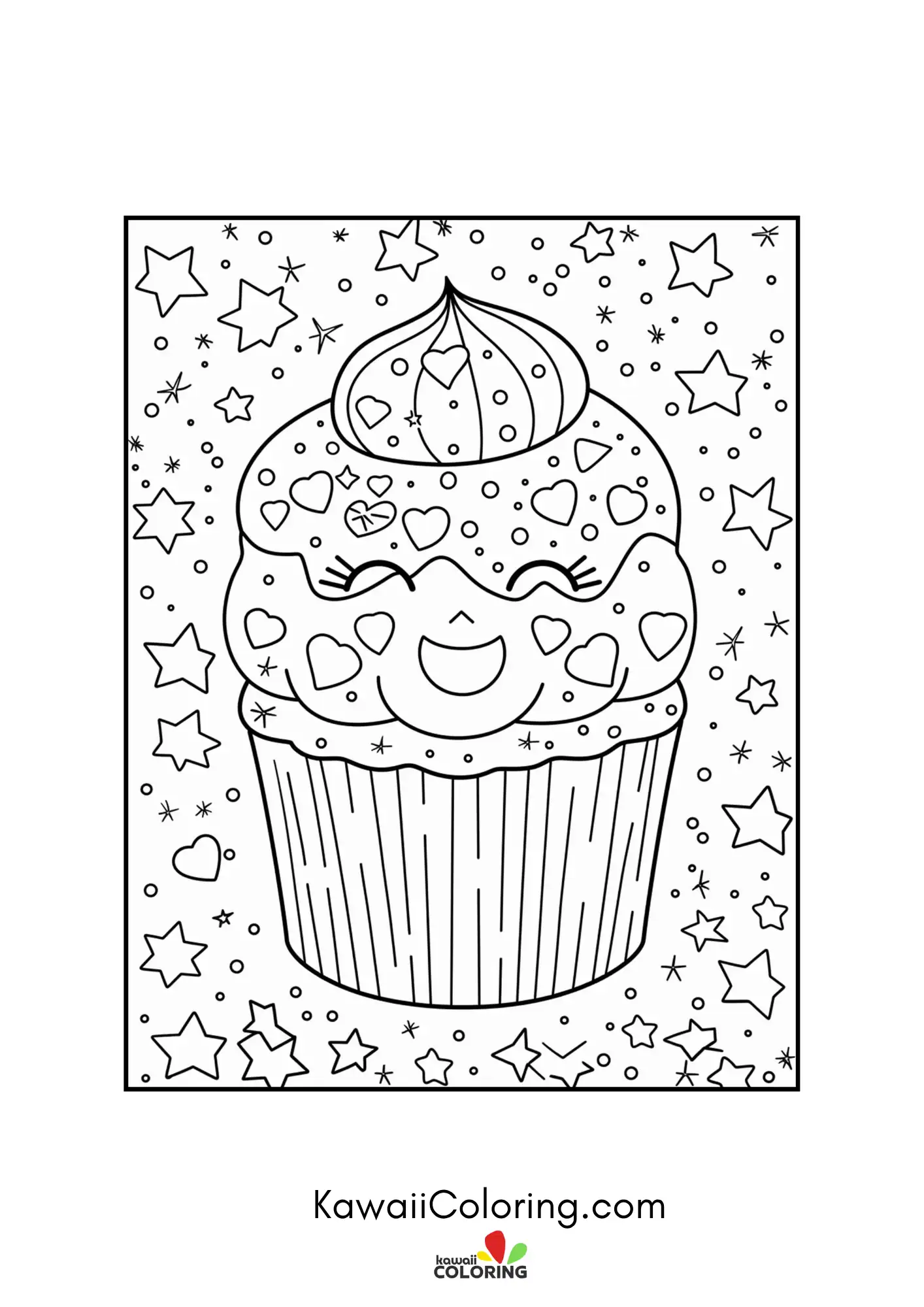 Smiling character surrounded by hearts