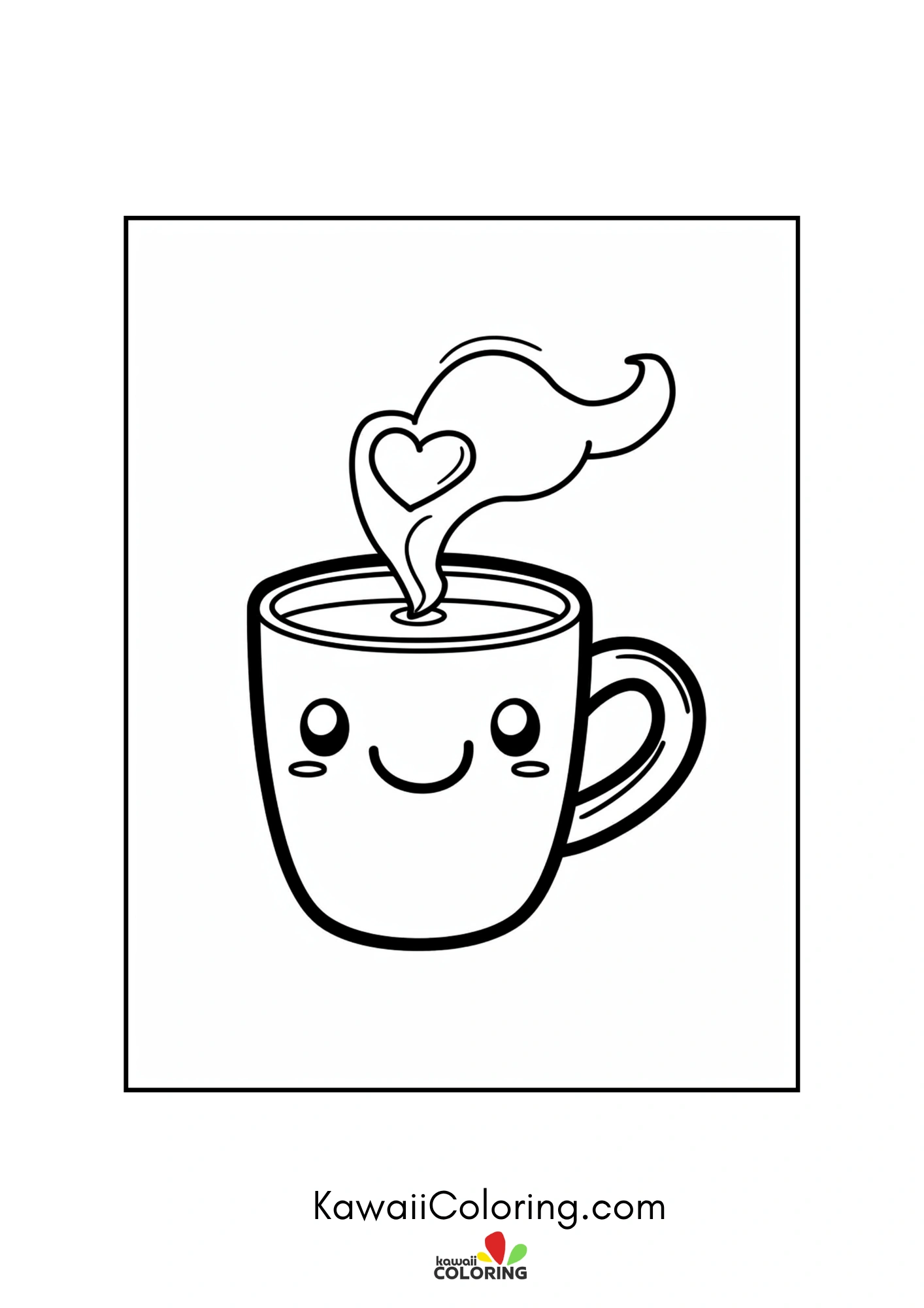 Kawaii love-themed coloring page