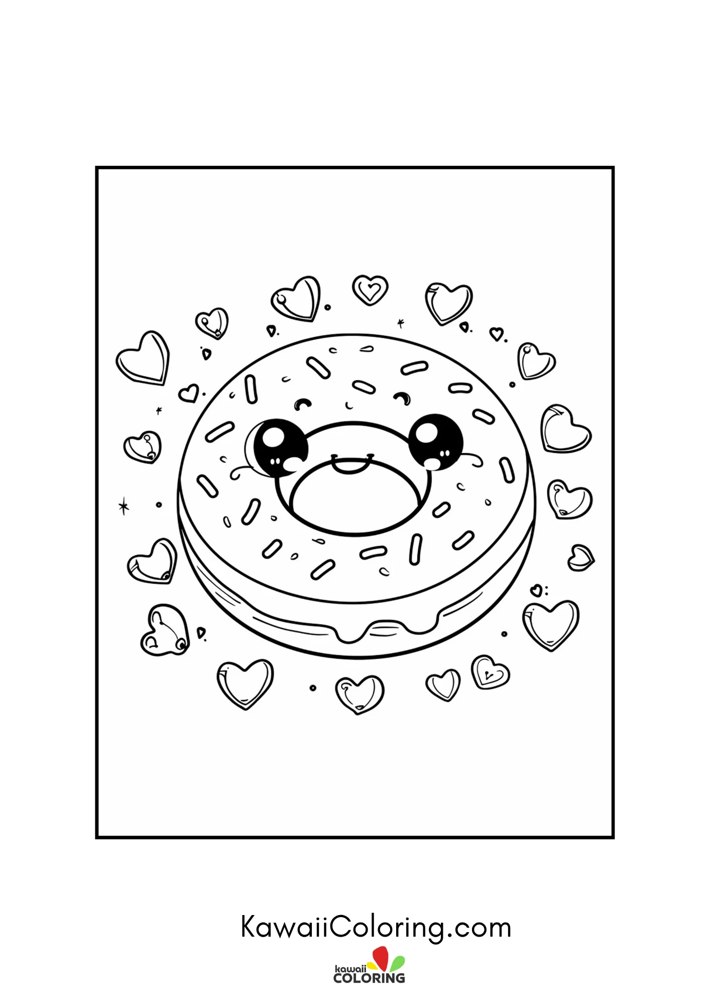 Smiling character surrounded by hearts