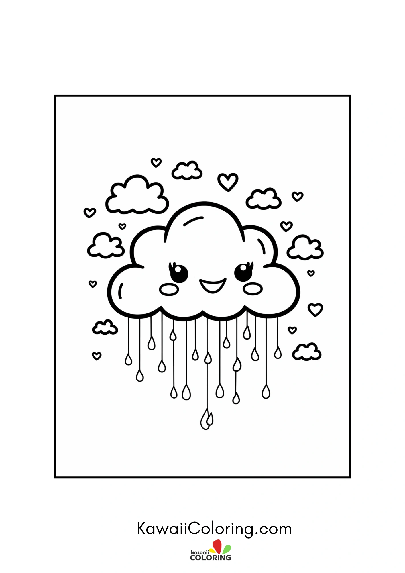 Kawaii love-themed coloring page