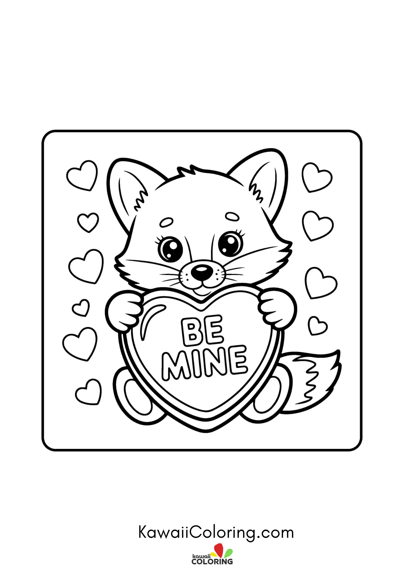 Smiling character surrounded by hearts