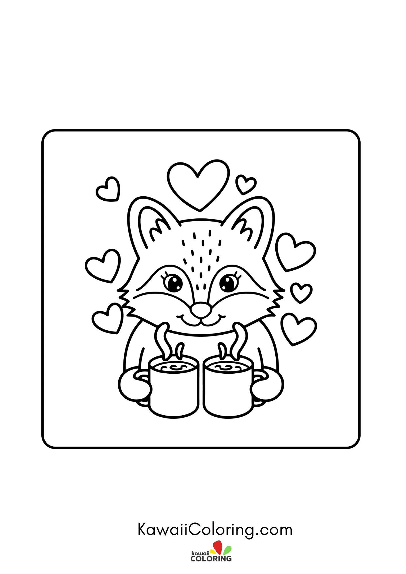 Smiling character surrounded by hearts