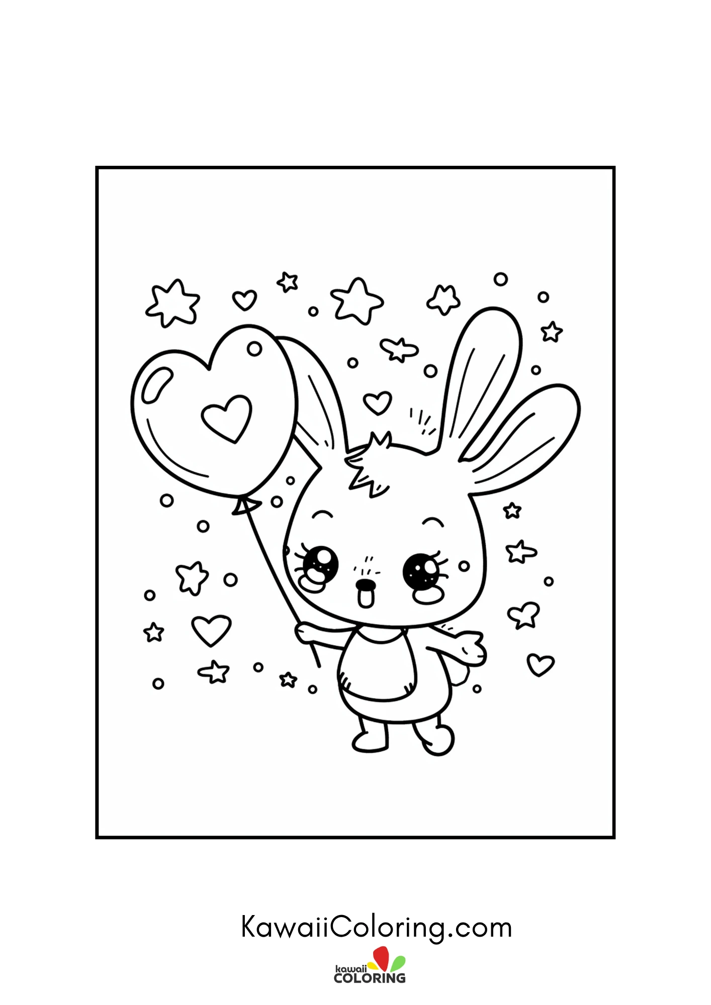 Kawaii love-themed coloring page