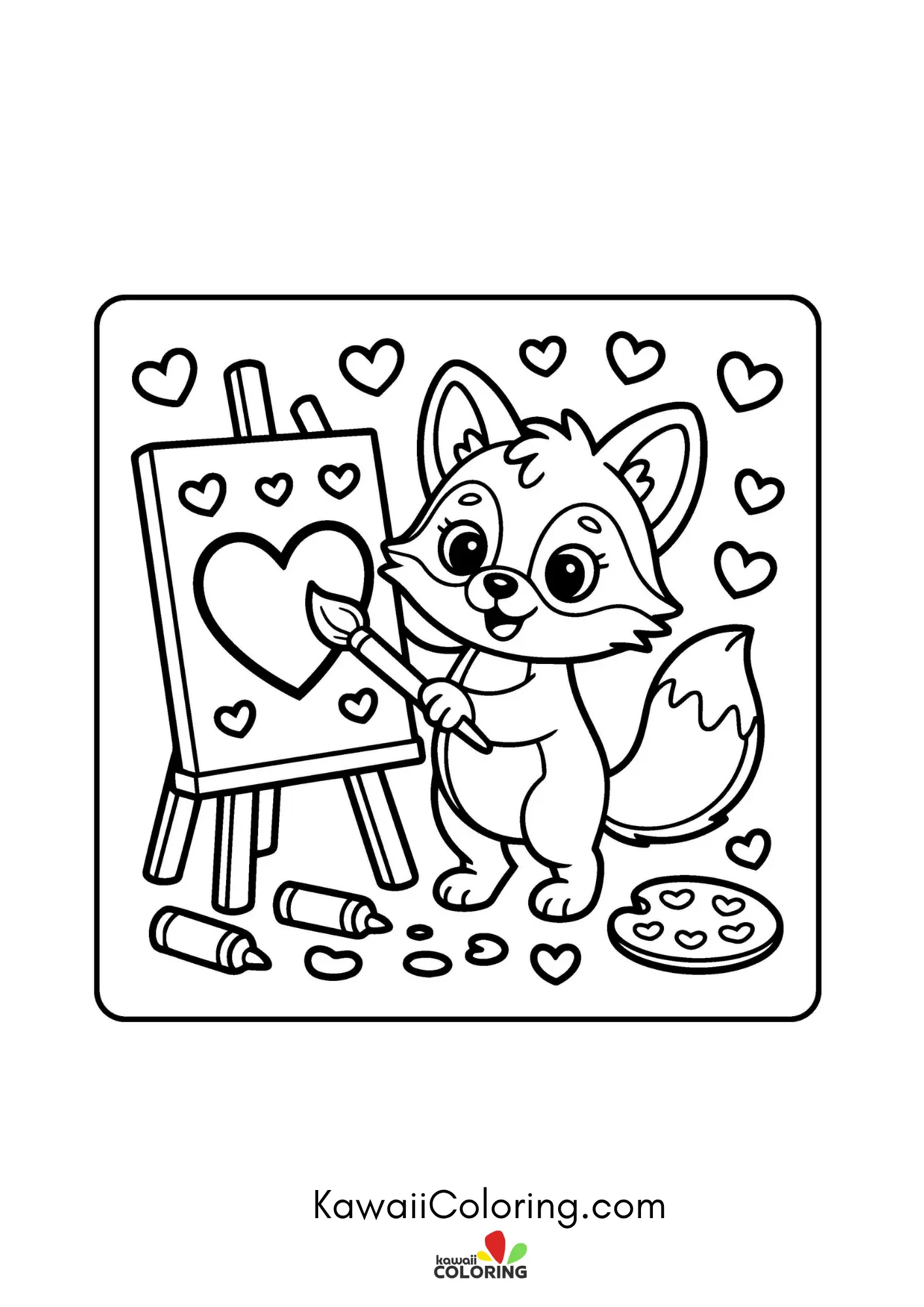 Kawaii love-themed coloring page