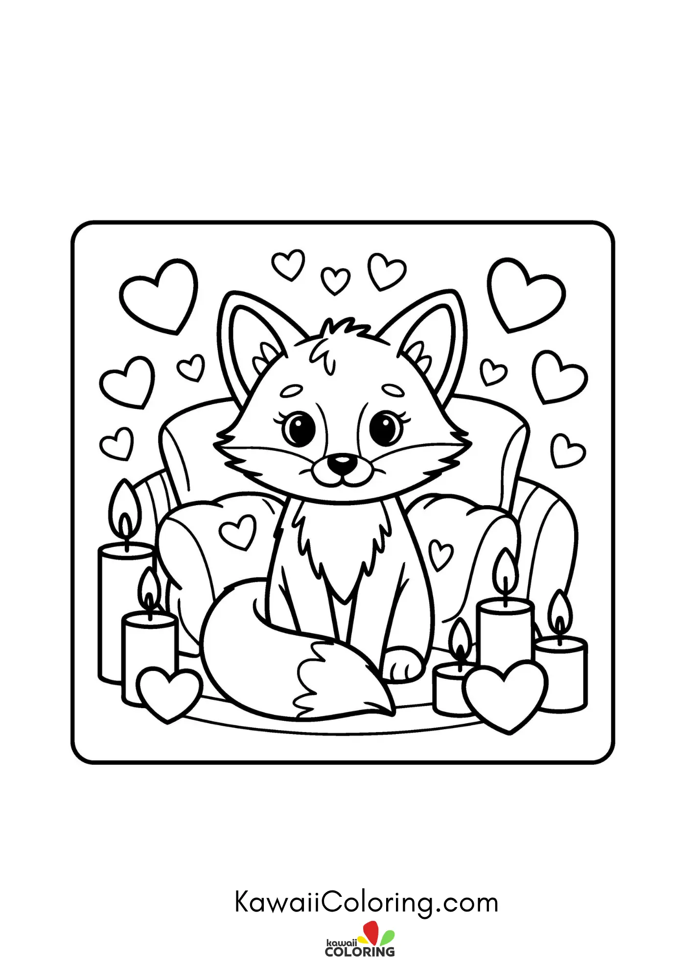 Smiling character surrounded by hearts