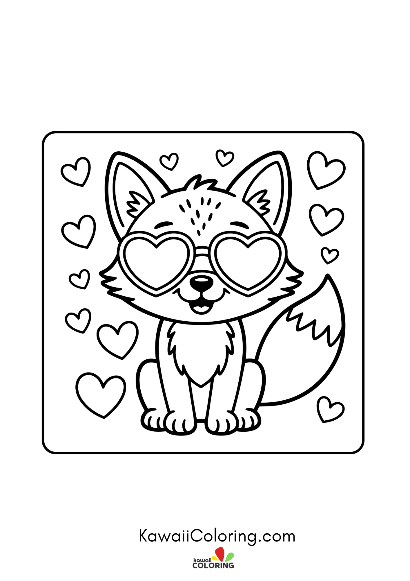 Kawaii love-themed coloring page