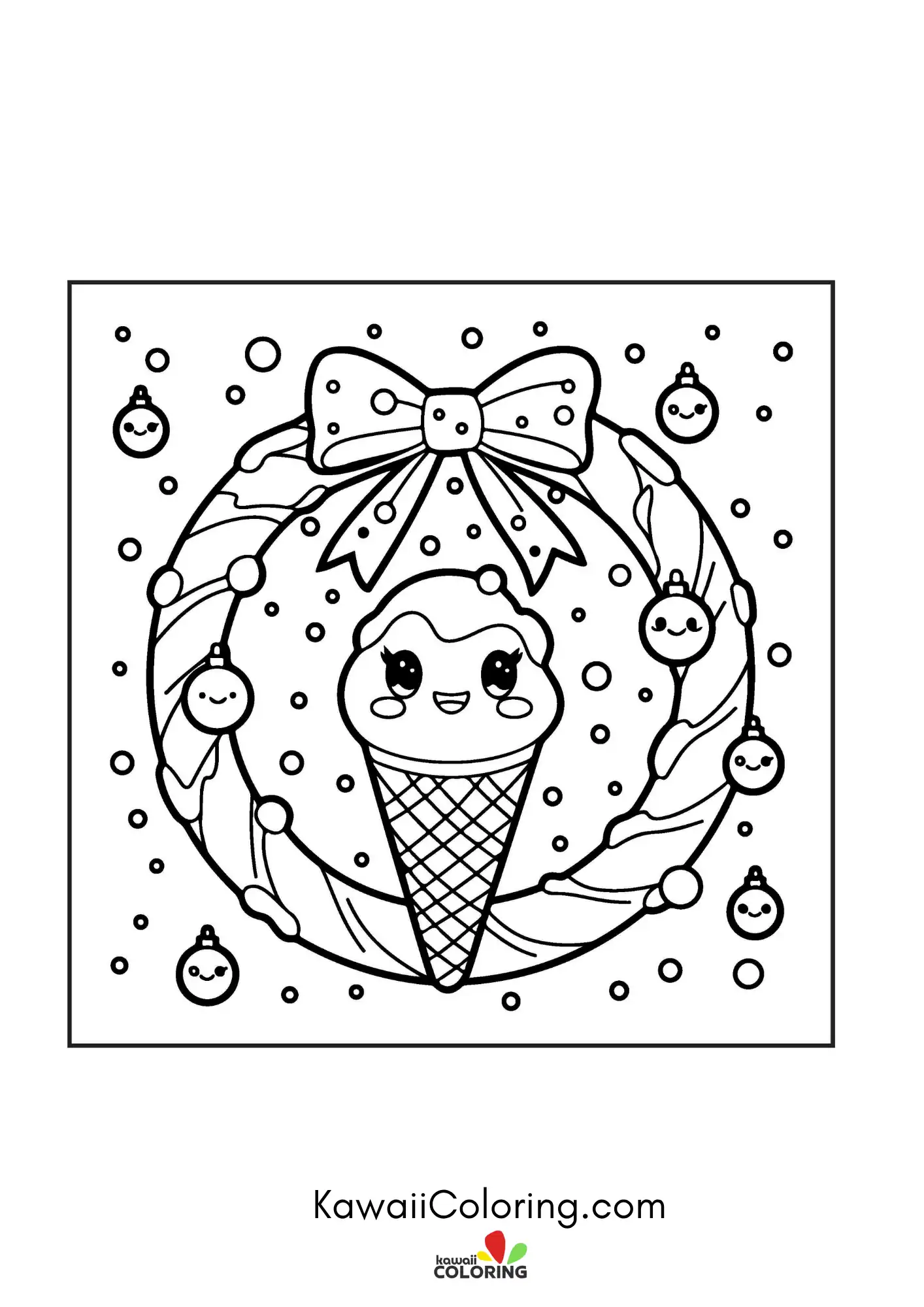 Kawaii snowy scene with cozy details